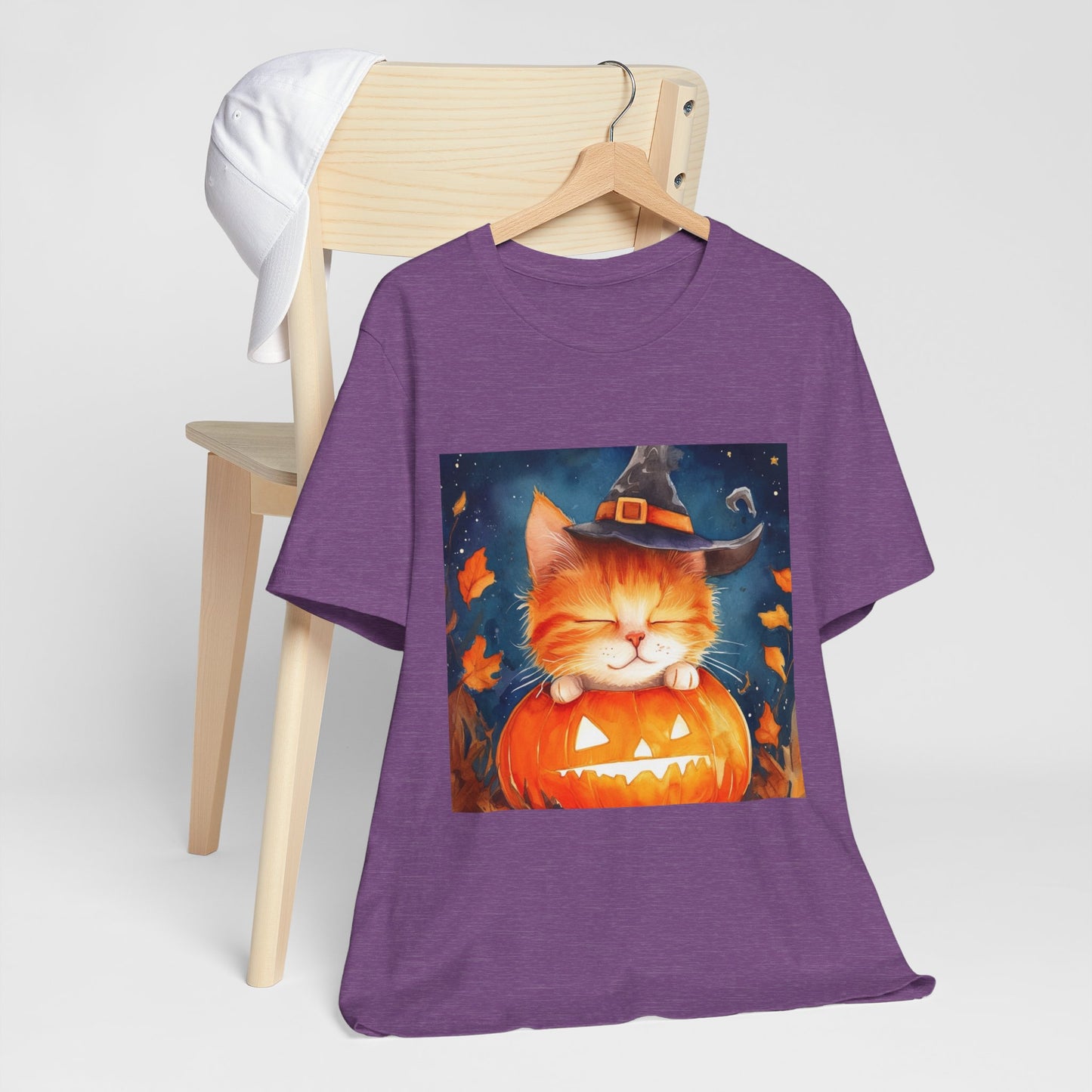 Cute Orange Cat on a pumpkin Unisex Jersey Short Sleeve Tee