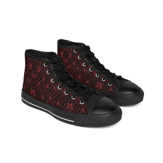 Dark Red Flower Petal Pattern Women's Classic Sneakers