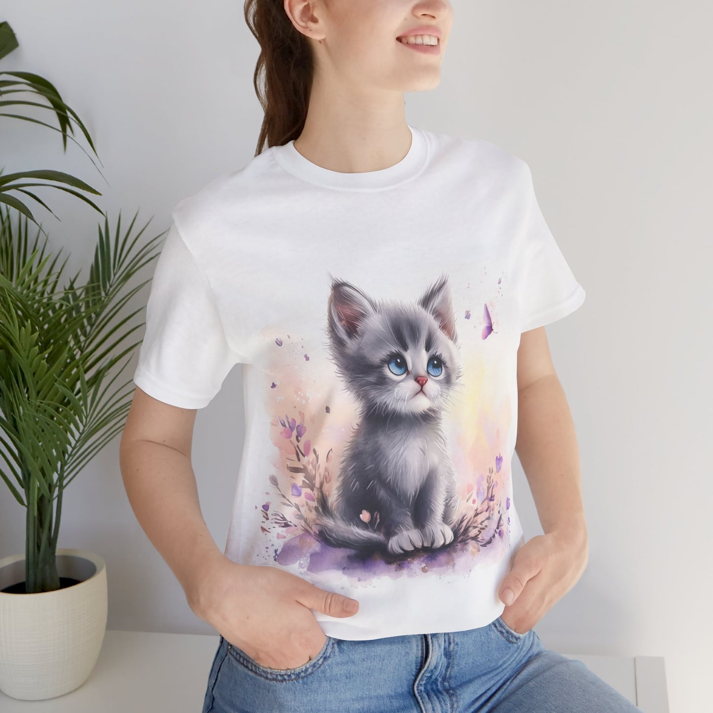 Butterfly Gray Kitten Unisex Jersey Short Sleeve Tee