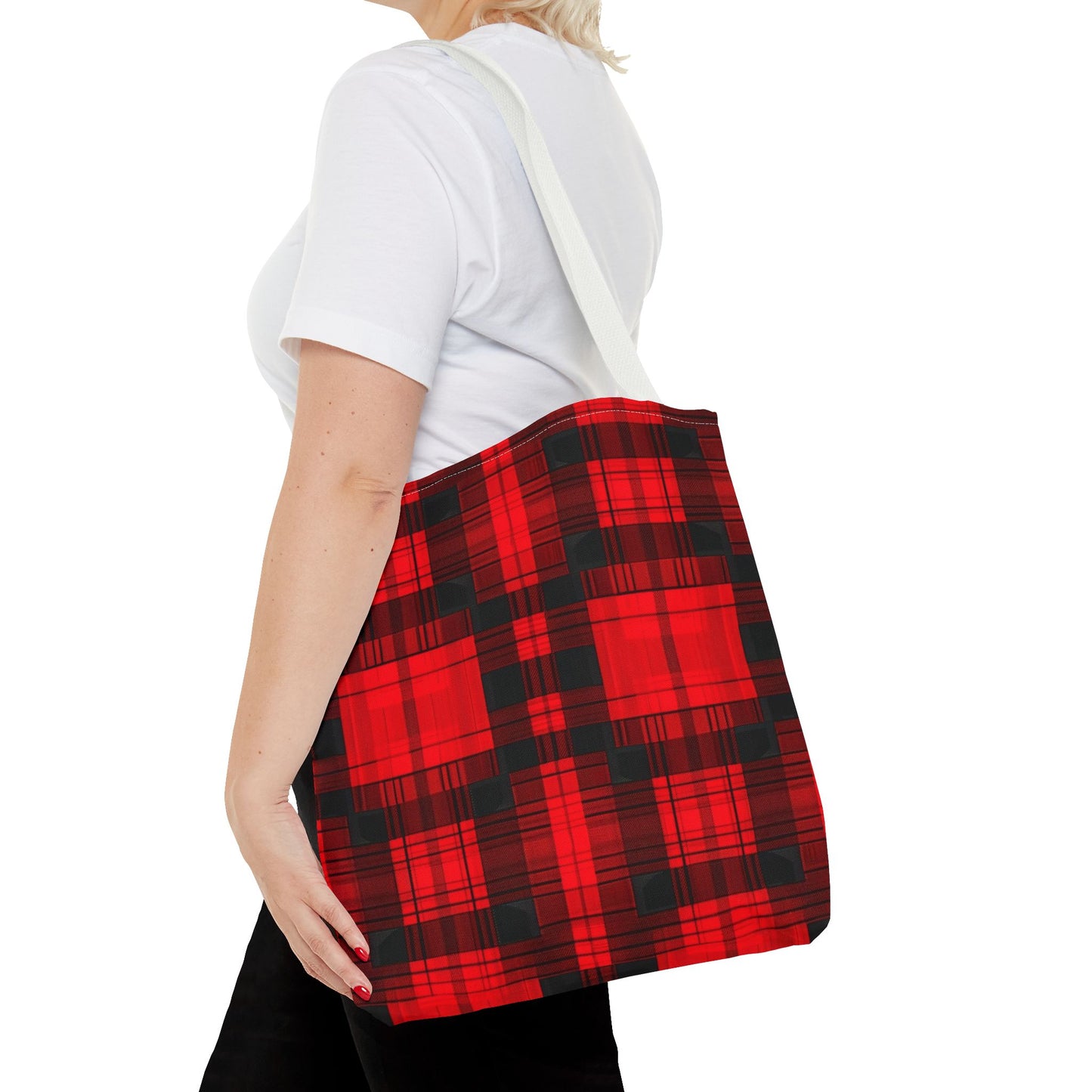 Red and Black Plaid Pattern Tote Bag (AOP)