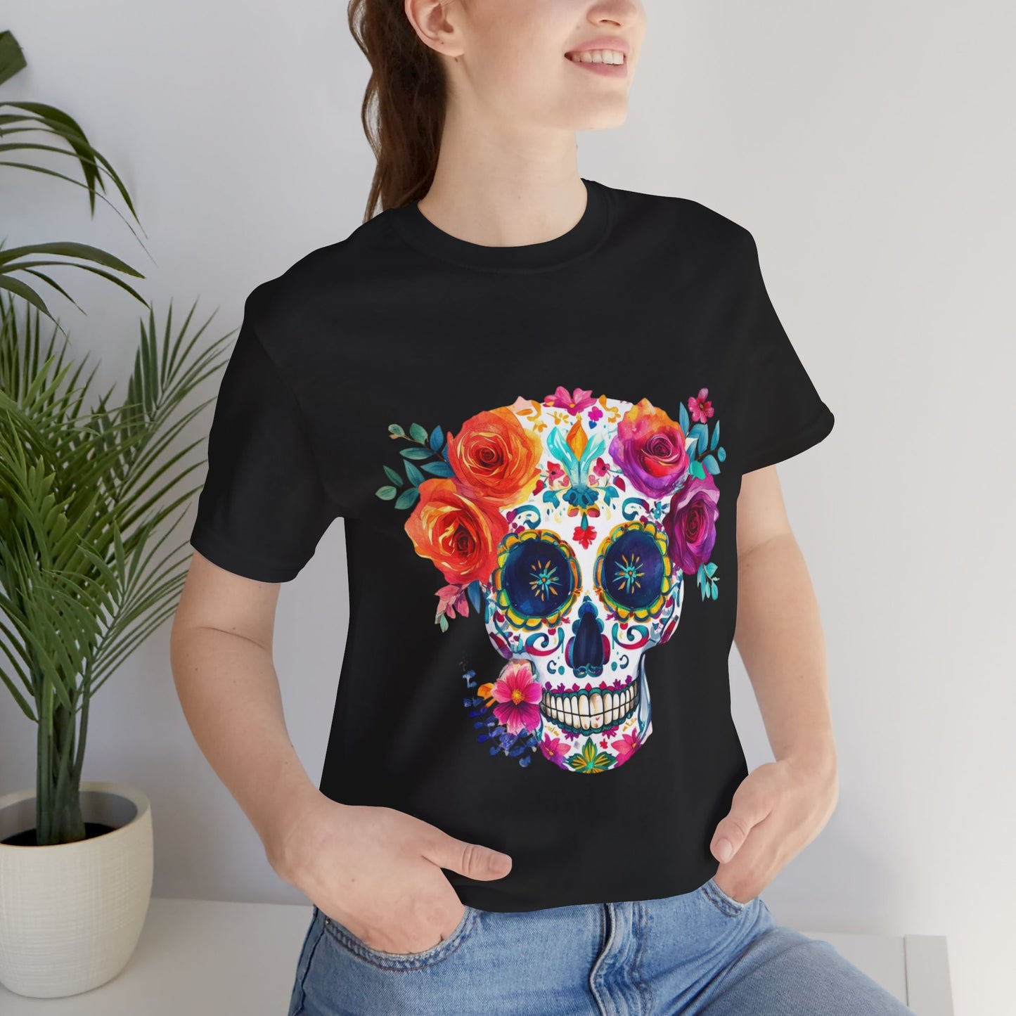 Day of the Dead Bright Sugar Skull Unisex Jersey Short Sleeve Tee