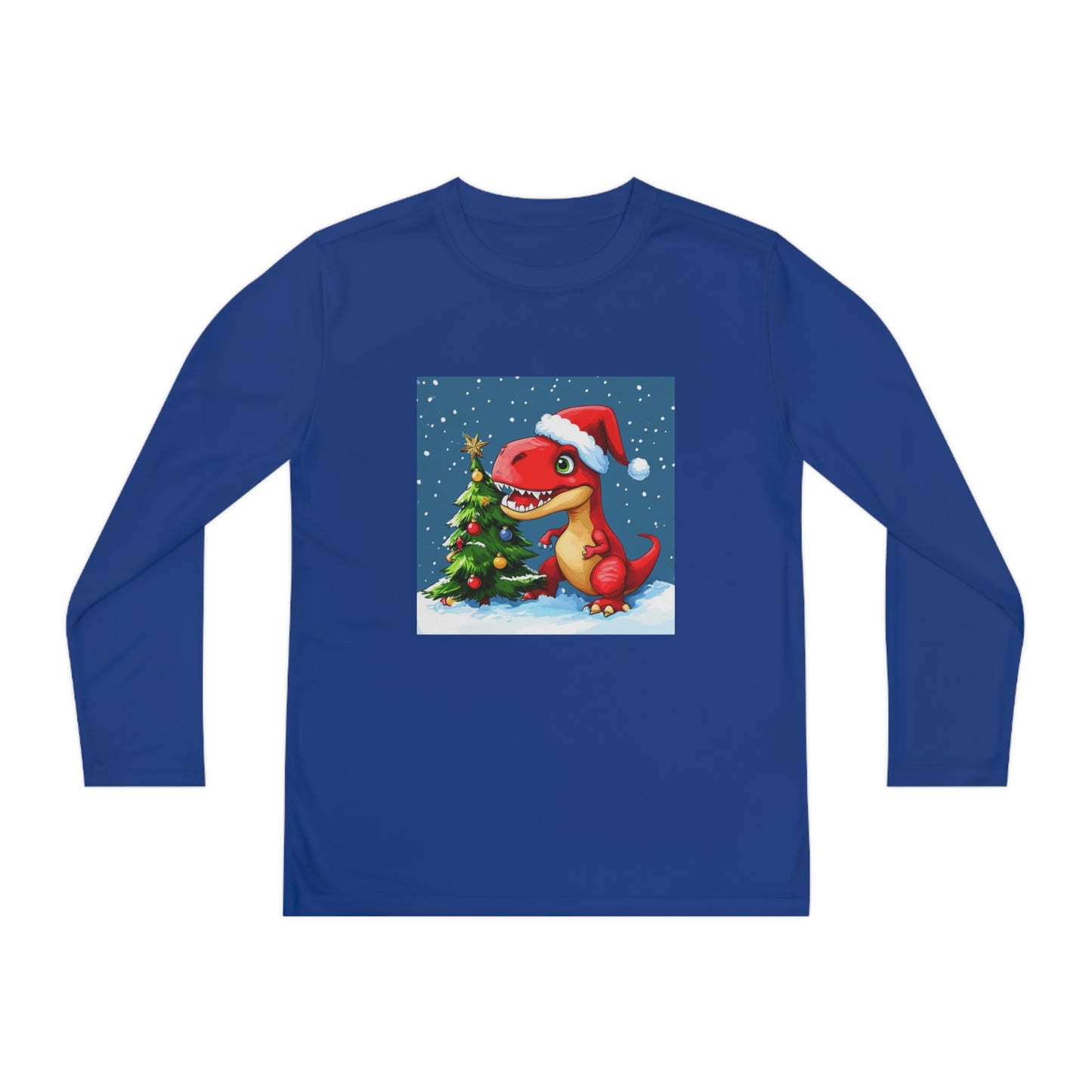 Red T-Rex Christmas Youth Long Sleeve Competitor Tee