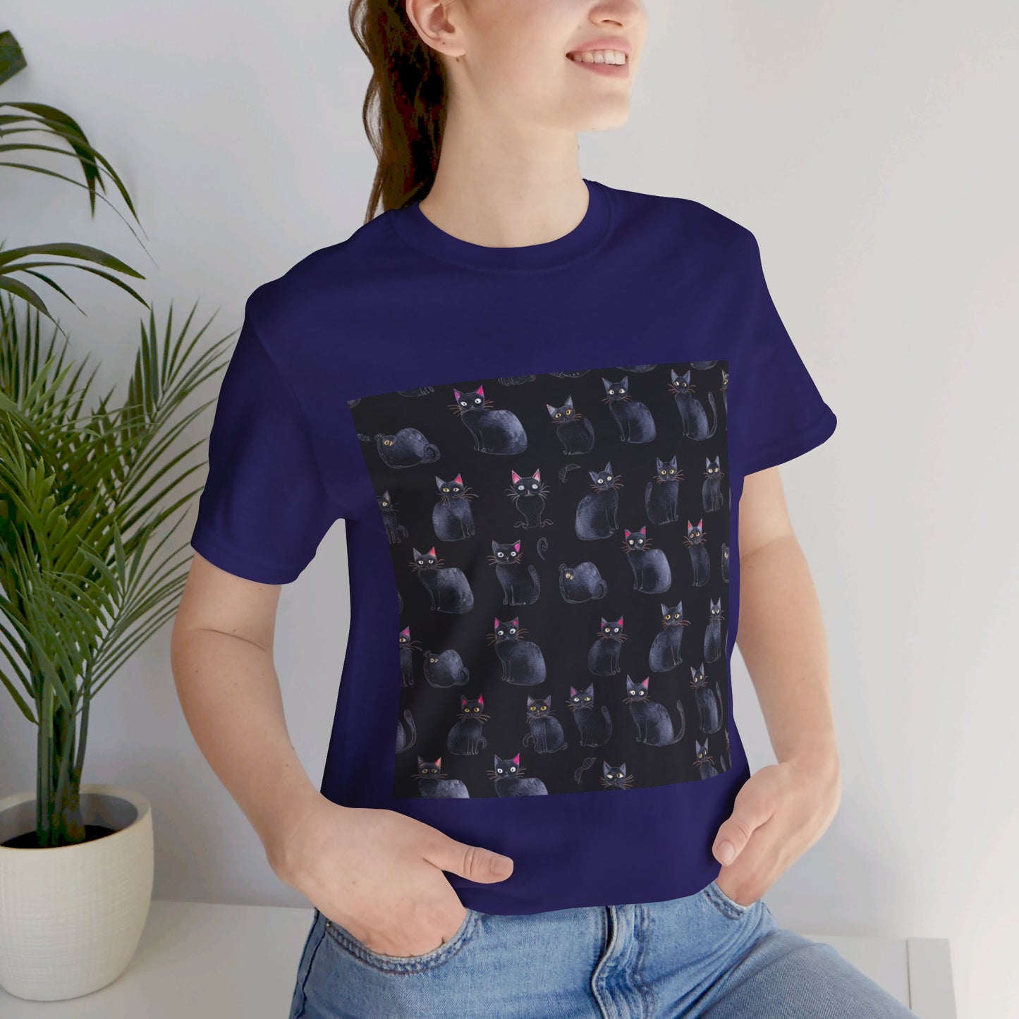 Black Cat Pattern Unisex Jersey Short Sleeve Tee