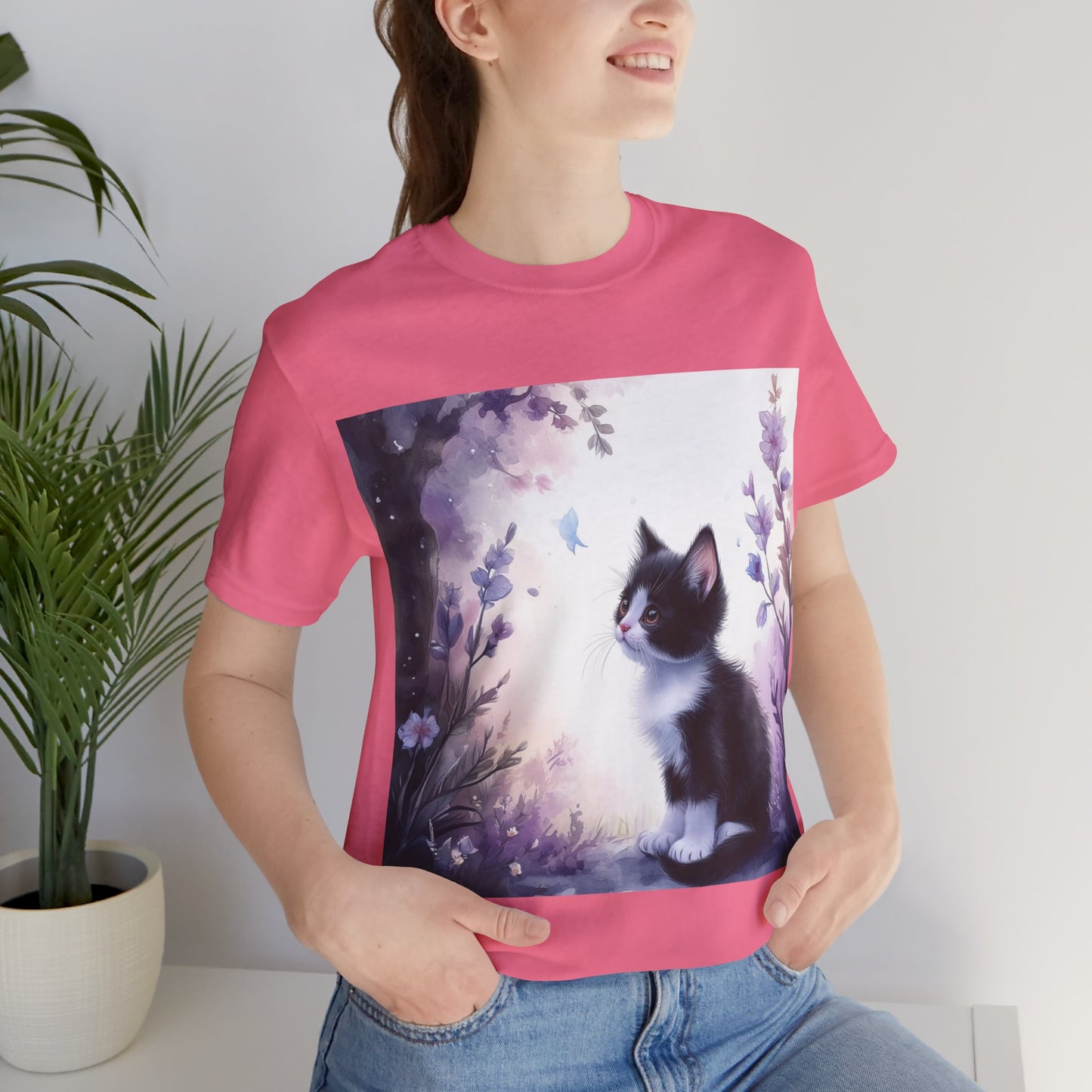 Flowery Tuxedo Cat Unisex Jersey Short Sleeve Tee