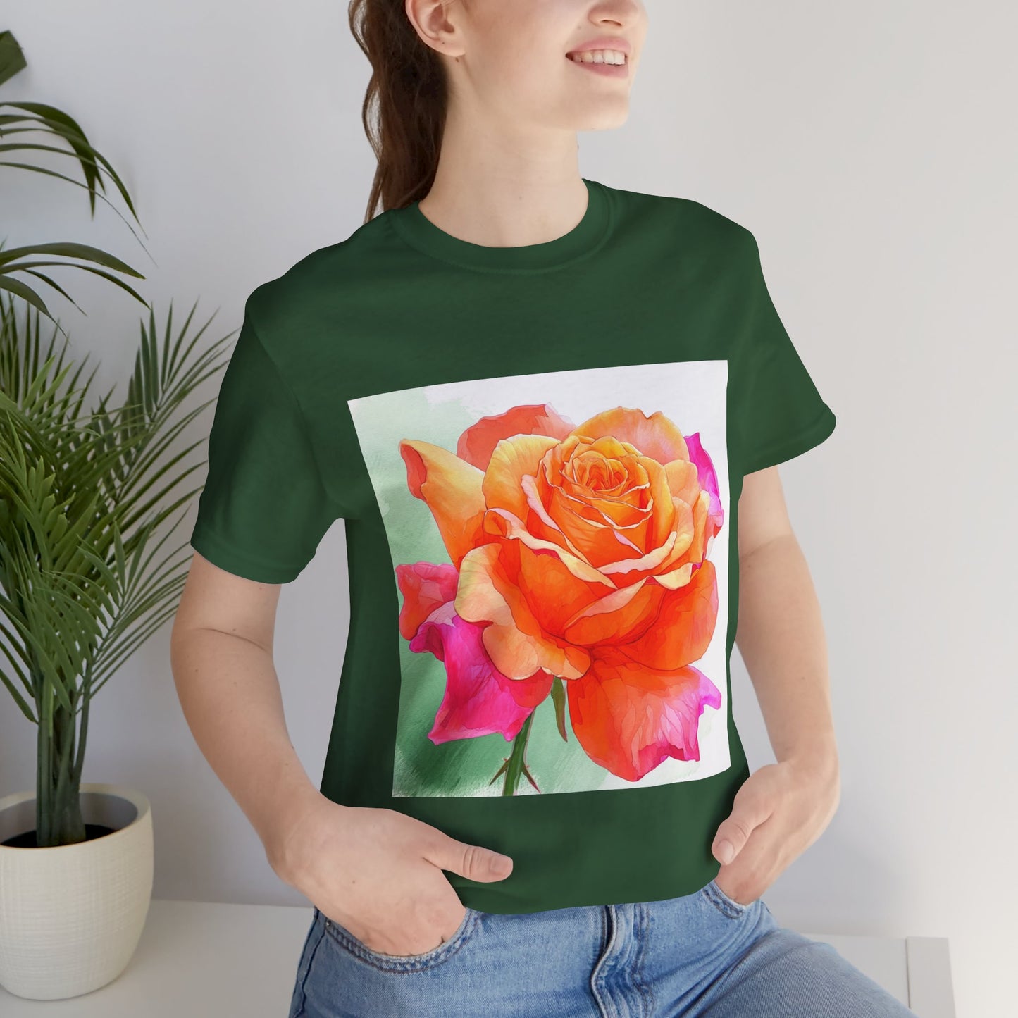 Radiant Rose Art Unisex Jersey Tee - Vibrant Rose Design