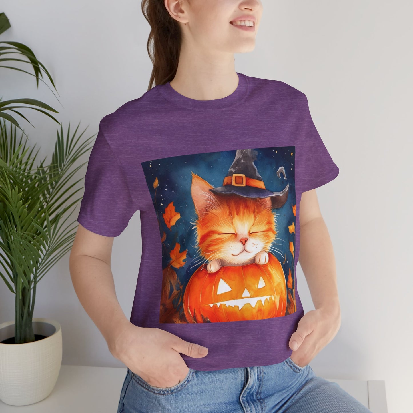 Cute Orange Cat on a pumpkin Unisex Jersey Short Sleeve Tee