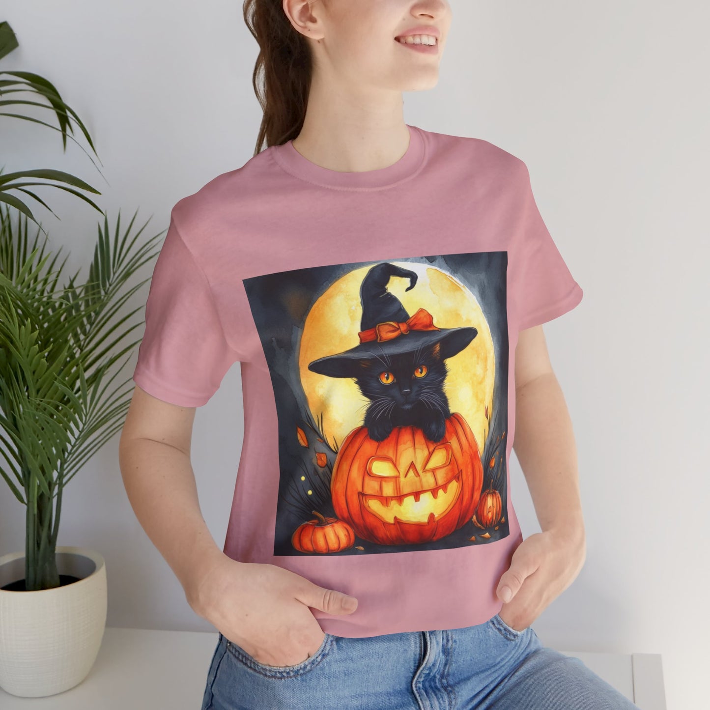 Cat inside Jack o' Lantern Unisex Jersey Short Sleeve Tee