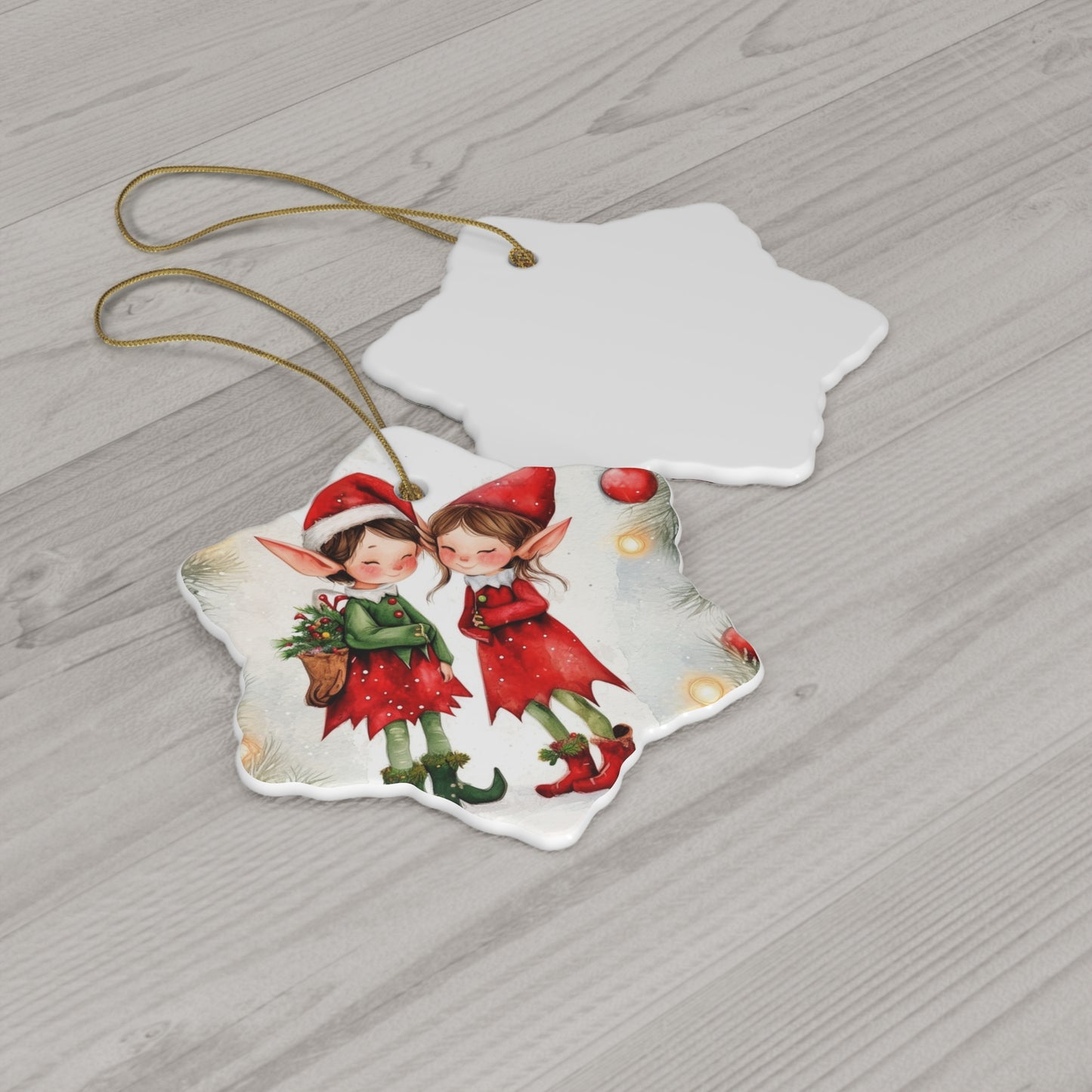 Adorable Holiday Elves Ceramic Ornament, 4 Shapes