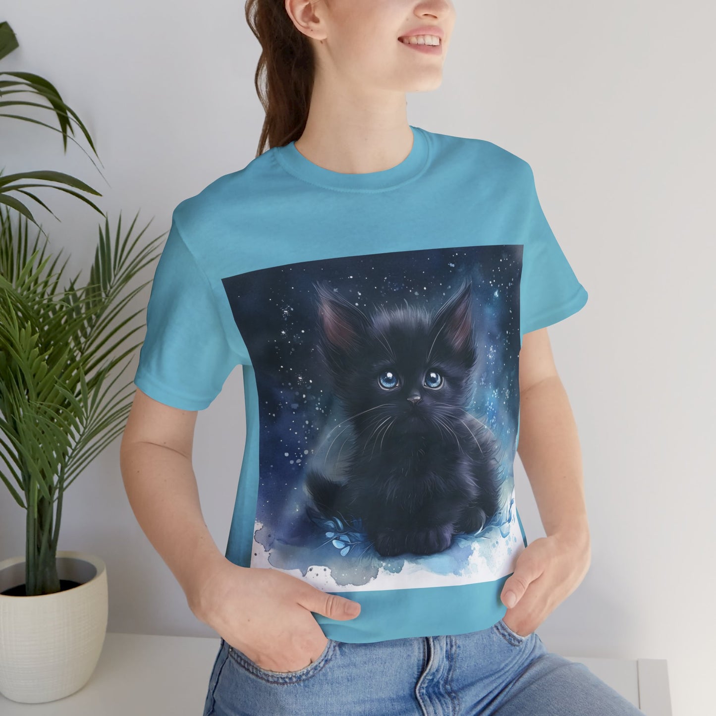 Starry Sky Black Kitten Unisex Jersey Short Sleeve Tee