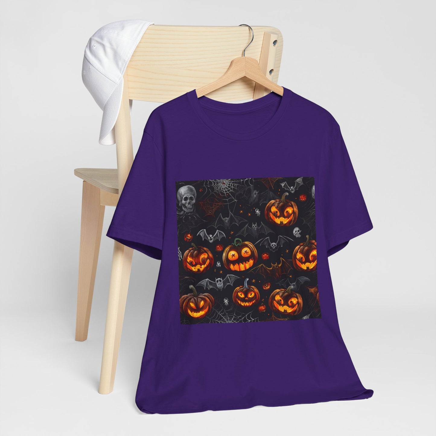 Spooky Pumpkin and Bats Pattern Unisex Jersey Short Sleeve Tee