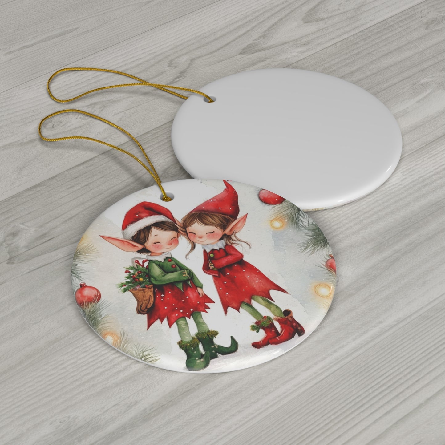 Adorable Holiday Elves Ceramic Ornament, 4 Shapes