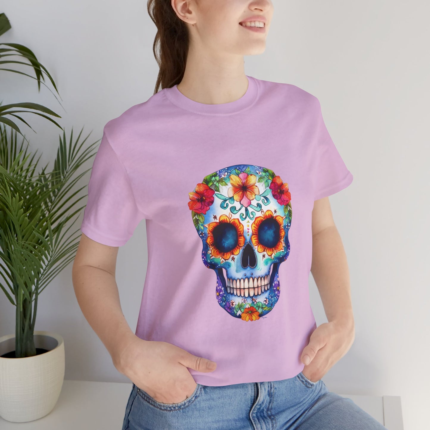 Blue Sugar Skull Unisex Jersey Short Sleeve Tee