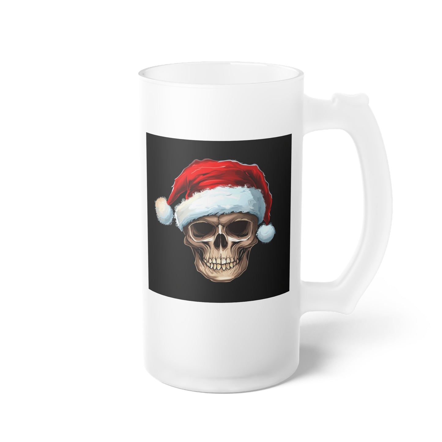 Santa Hat Skull Frosted Glass Beer Mug