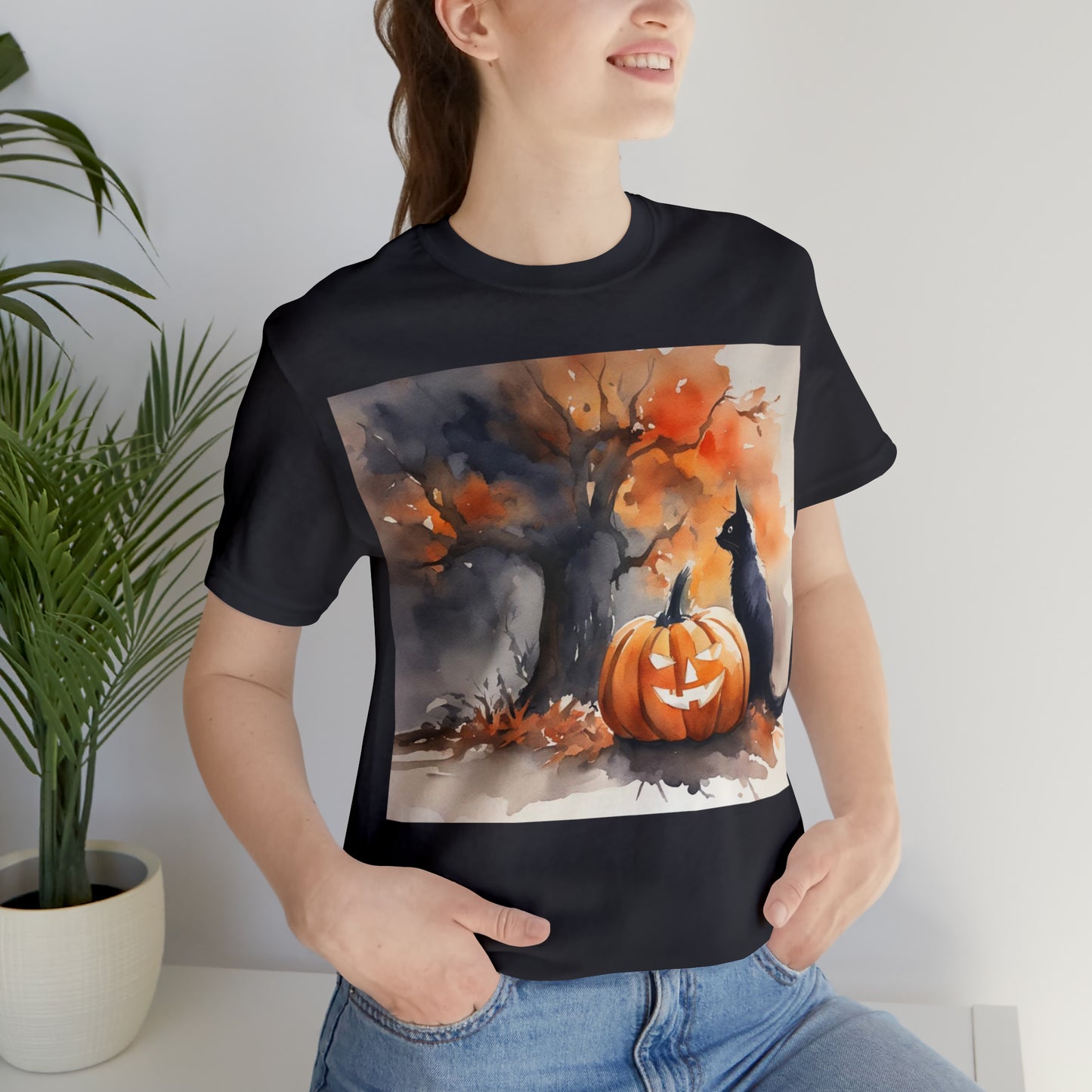 Jacko-lantern Black Cat Halloween Unisex Jersey Short Sleeve Tee