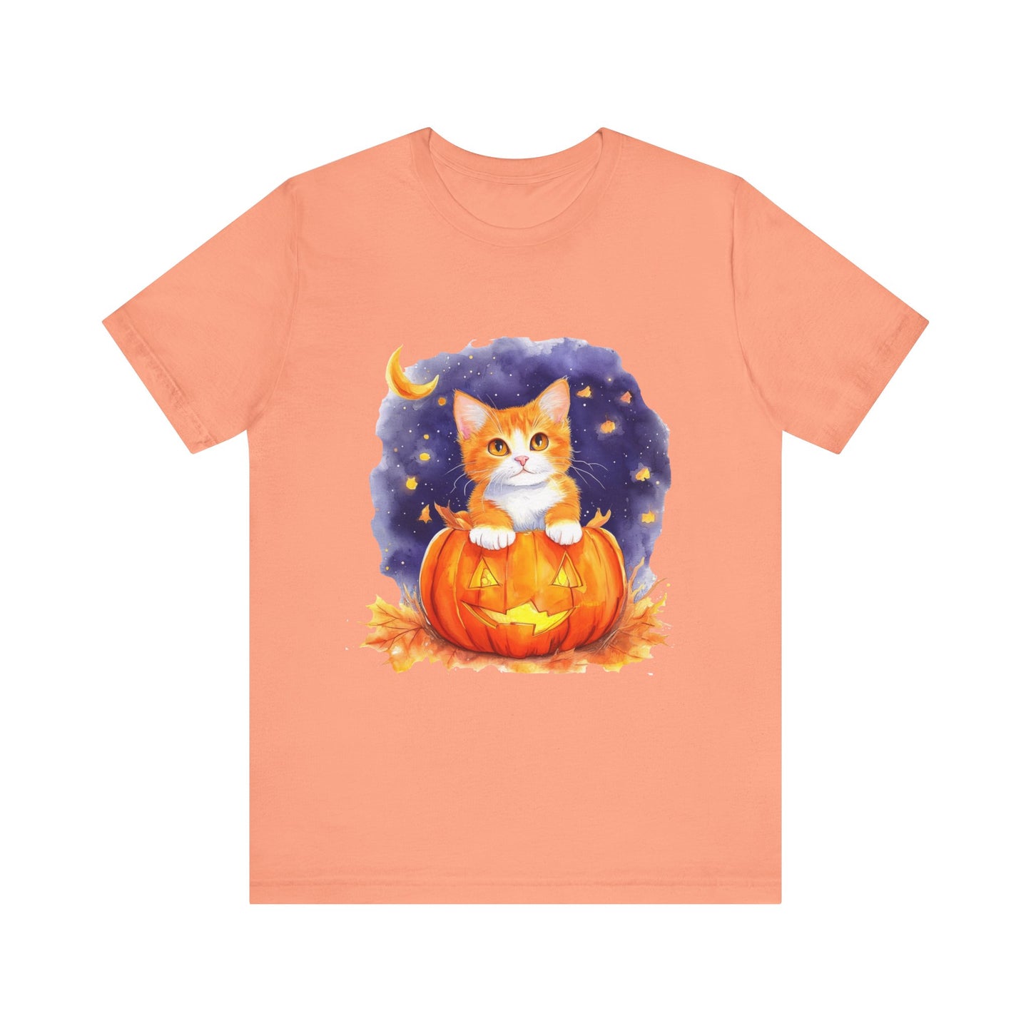 Fuzzy halloween pumpkin cat Unisex Jersey Short Sleeve Tee