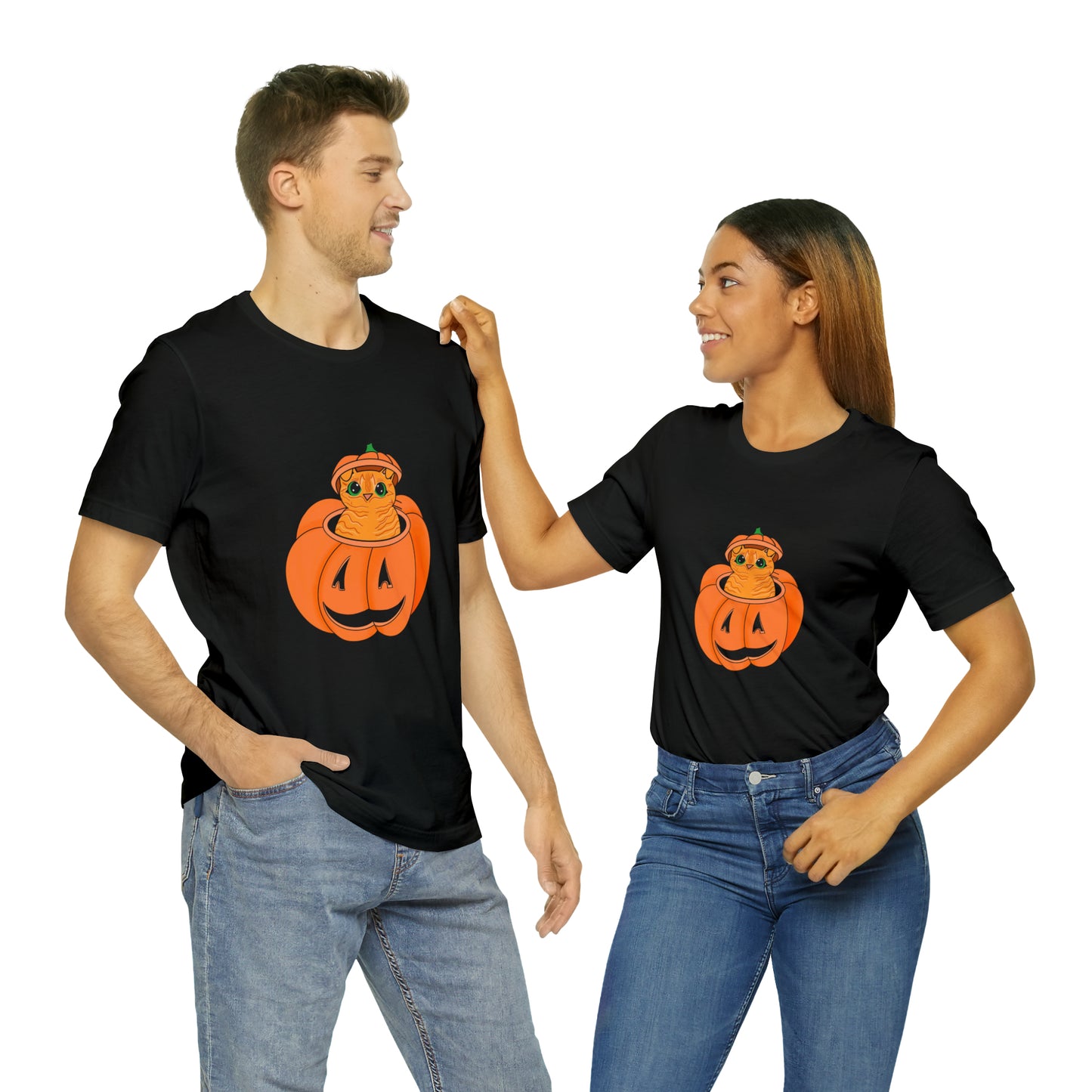 Orange Cat in a Jacko lantern Unisex Jersey Short Sleeve Tee