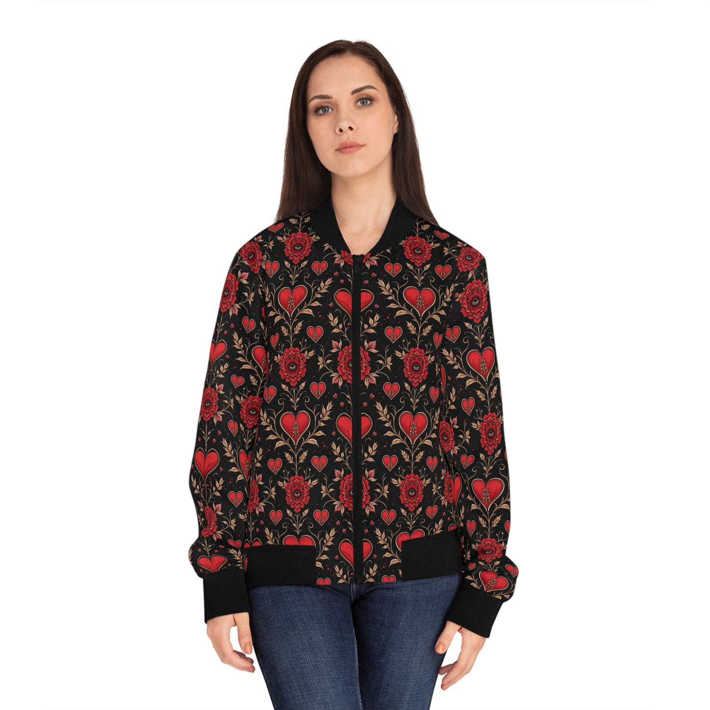 Heart Rose Women's Bomber Jacket (AOP)