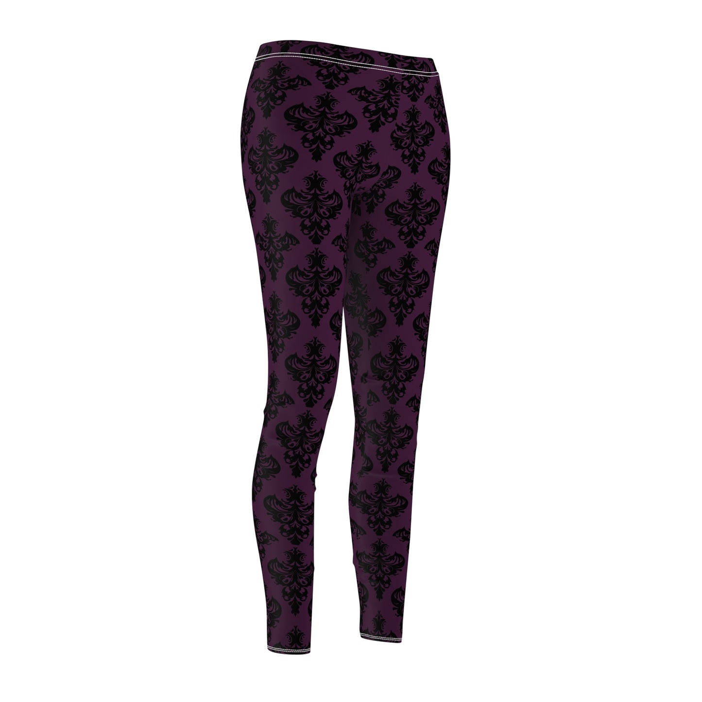 Purple and Black Victorian Damask Pattern Women's Cut & Sew Casual Leggings (AOP)