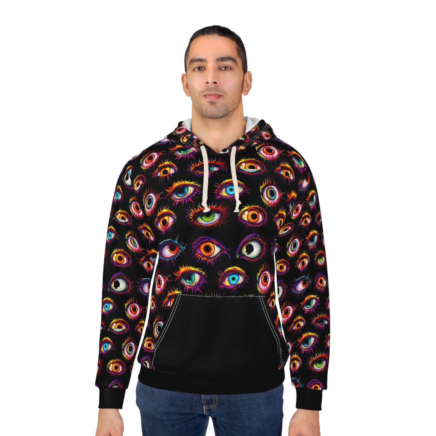 Colorful Spooky Eye Pattern Unisex Pullover Hoodie (AOP)