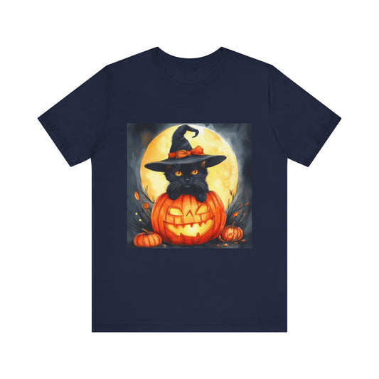 Cat inside Jack o' Lantern Unisex Jersey Short Sleeve Tee