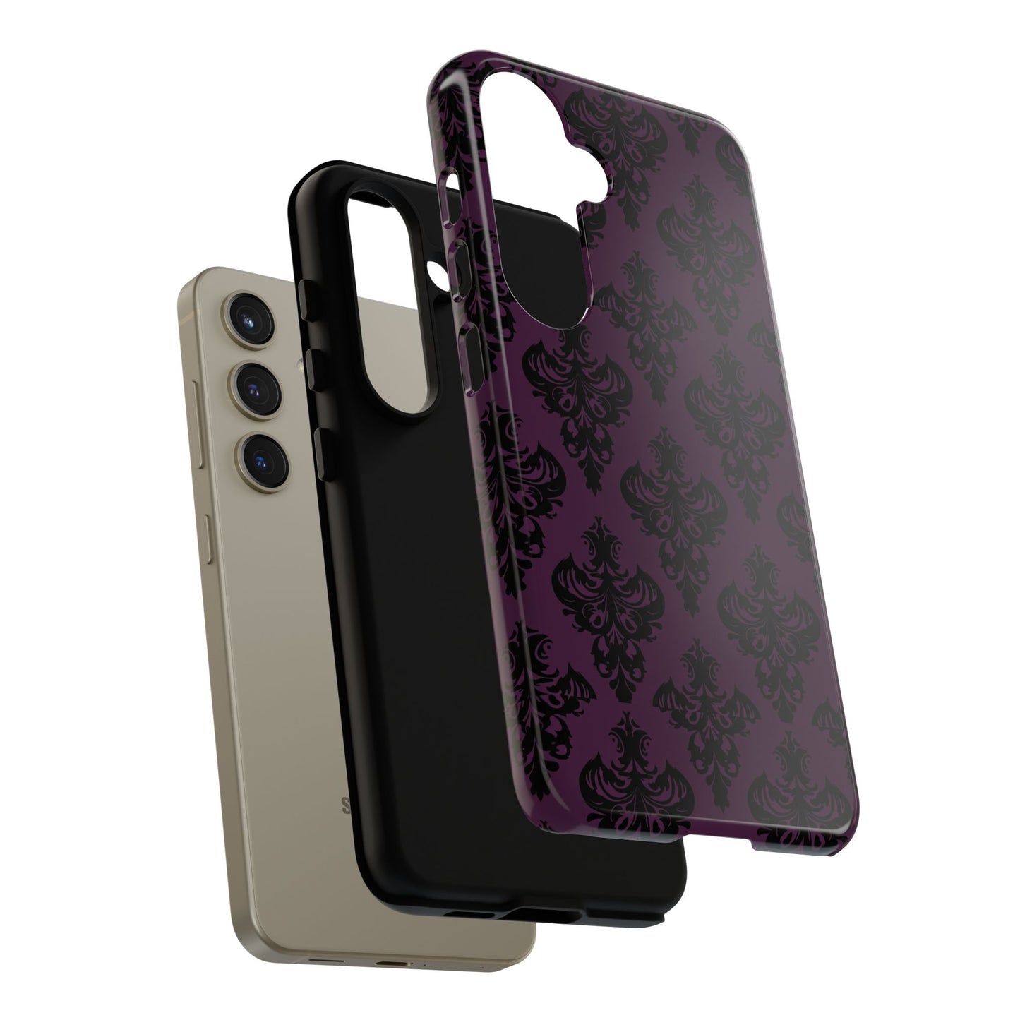 Purple and Black Victorian Damask Pattern Tough Cases