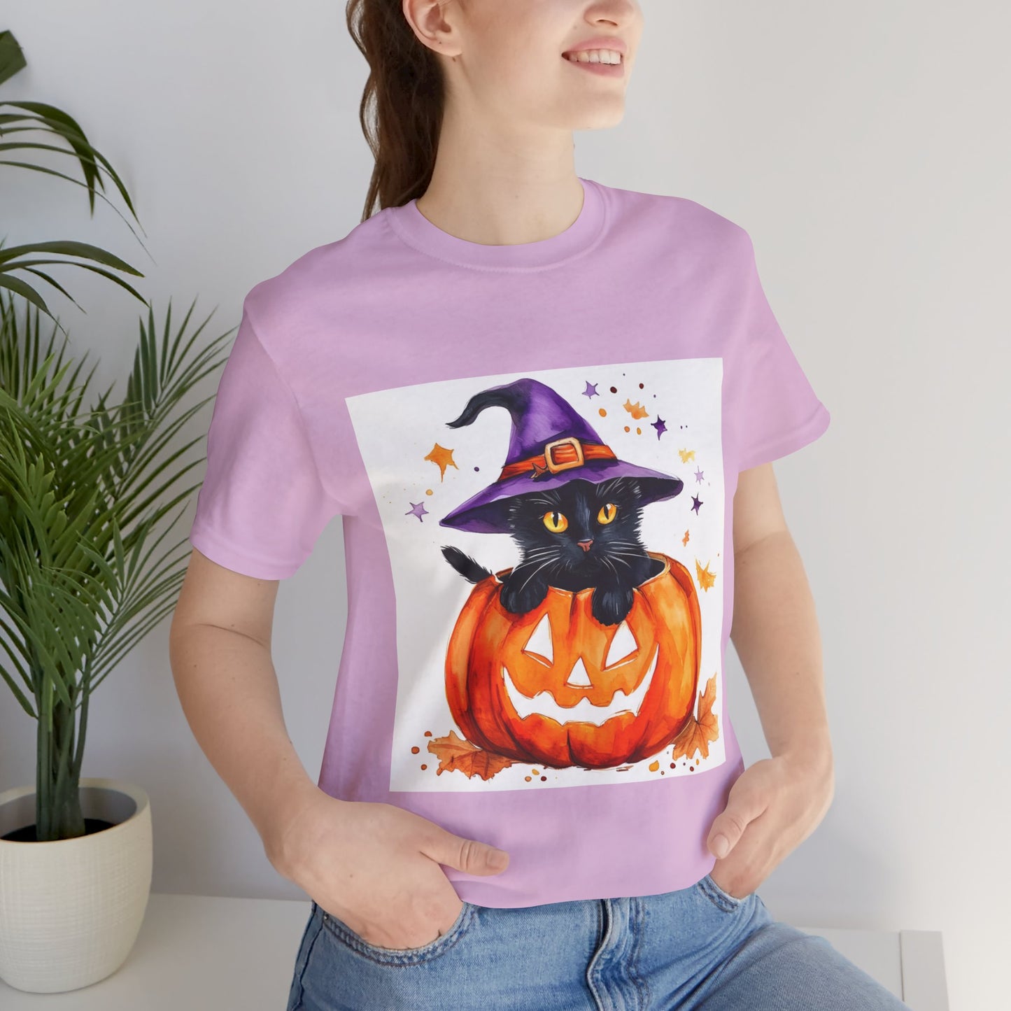 Cute Halloween Cat Jack o Lantern Unisex Jersey Short Sleeve Tee