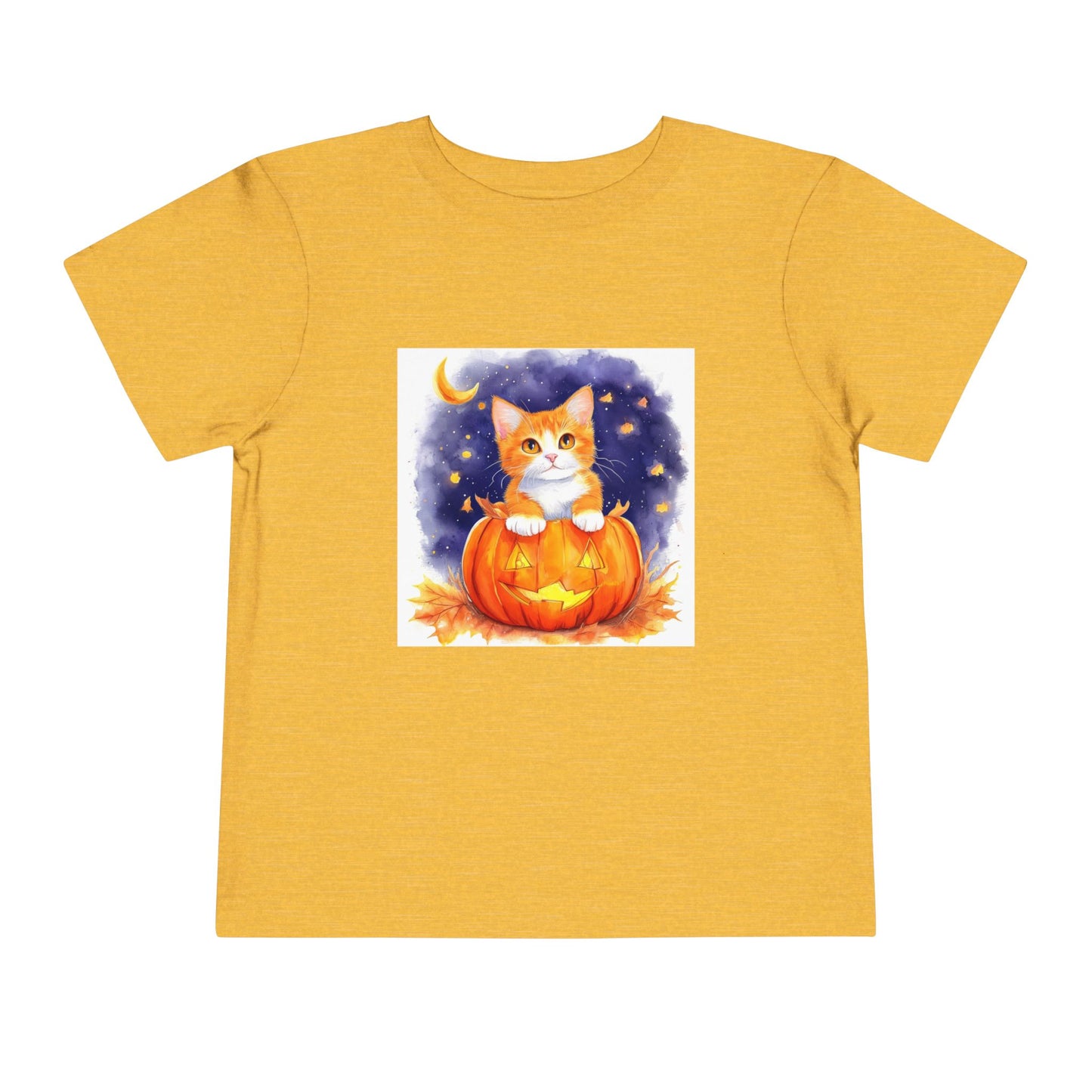 Fuzzy Halloween Pumpkin Cat Toddler Short Sleeve Tee