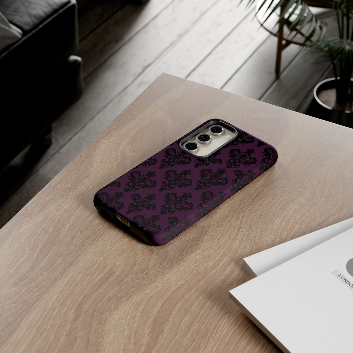 Purple and Black Victorian Damask Pattern Tough Cases