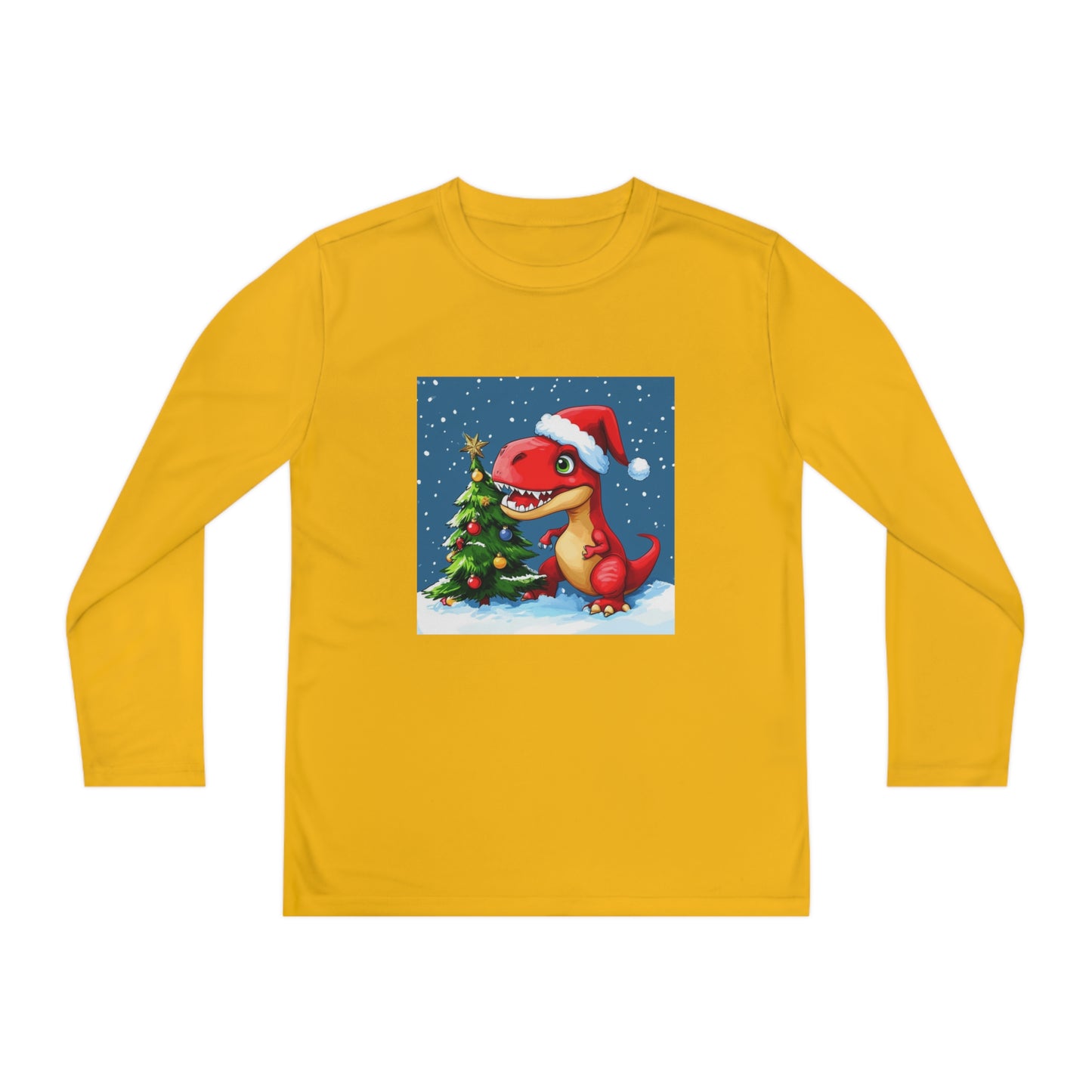 Red T-Rex Christmas Youth Long Sleeve Competitor Tee