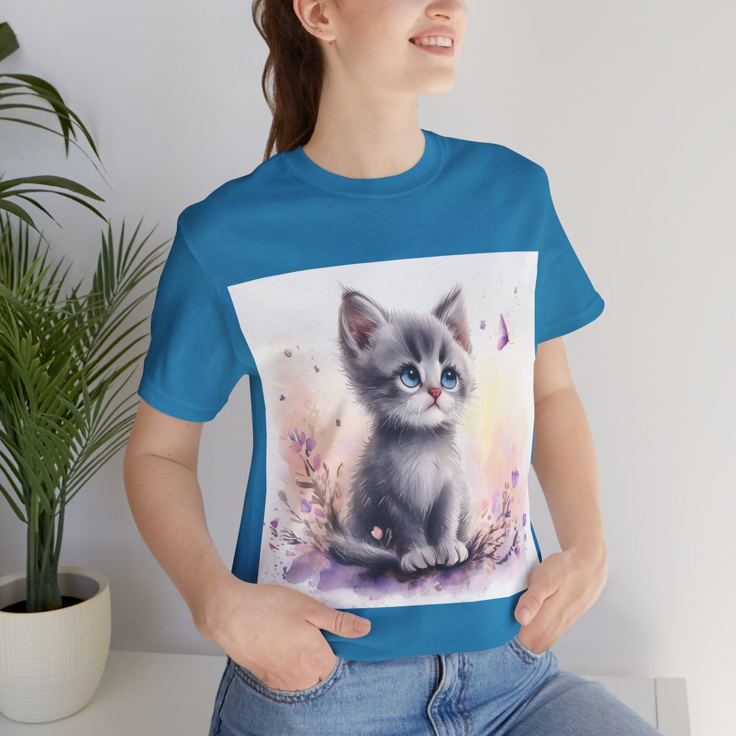 Butterfly Gray Kitten Unisex Jersey Short Sleeve Tee