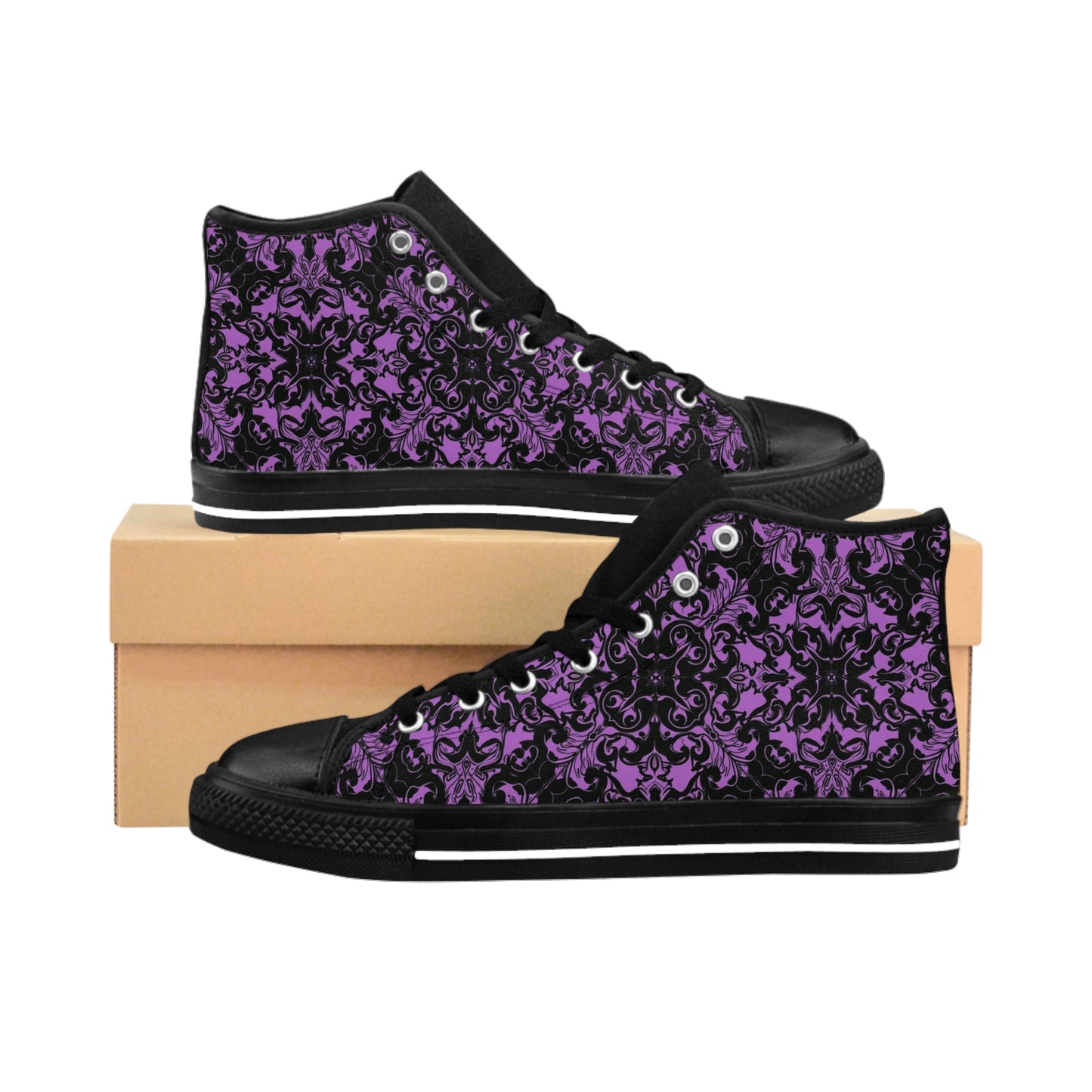 Intricate Purple and Black Design Women's Classic Sneakers