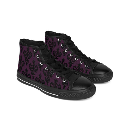 Purple and Black Victorian Damask Pattern Women's Classic Sneakers