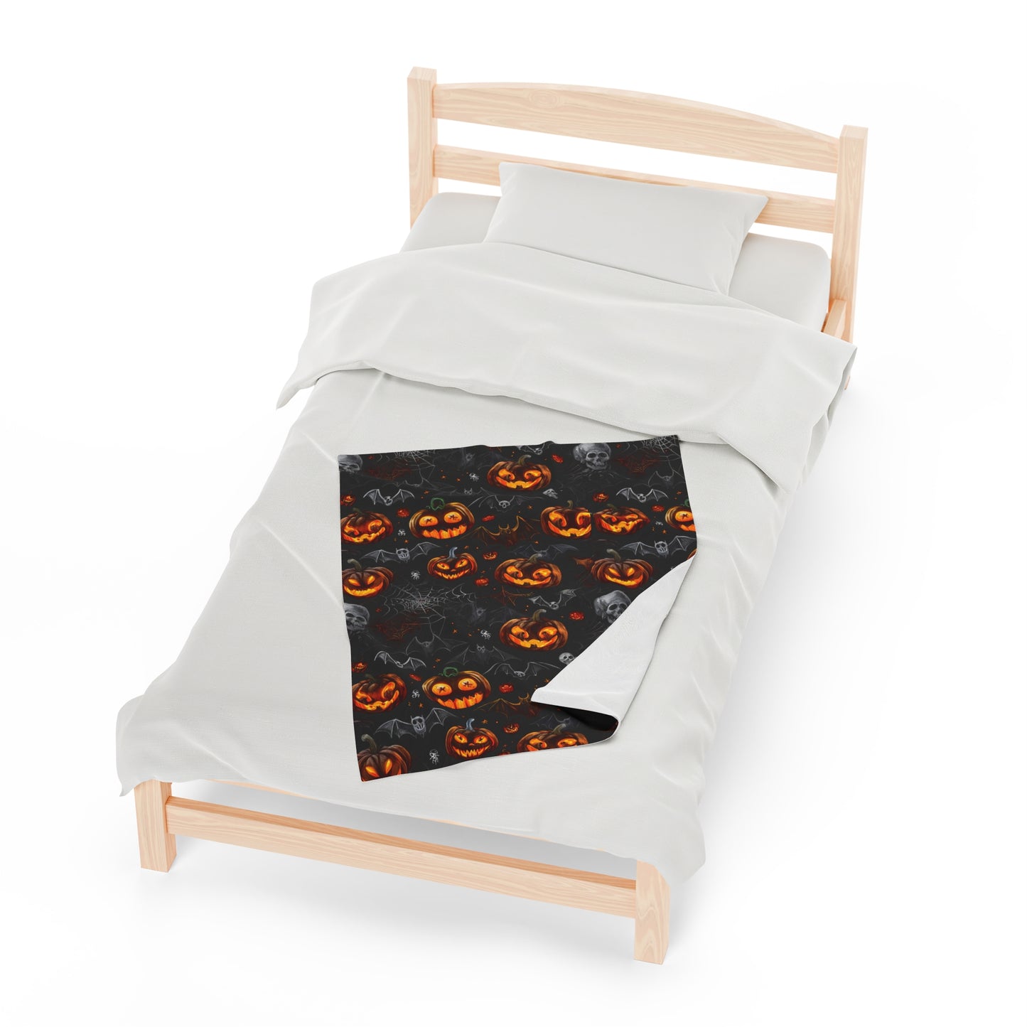 Spooky Pumpkins and Bats Velveteen Plush Blanket