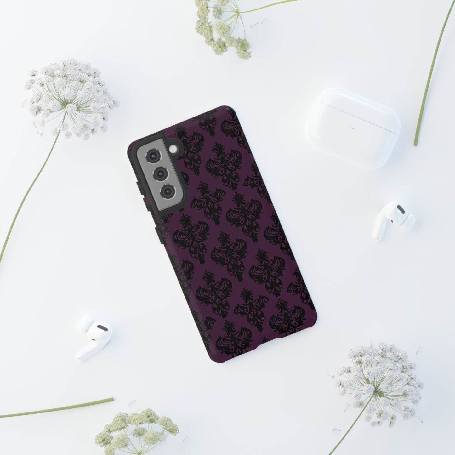 Purple and Black Victorian Damask Pattern Tough Cases