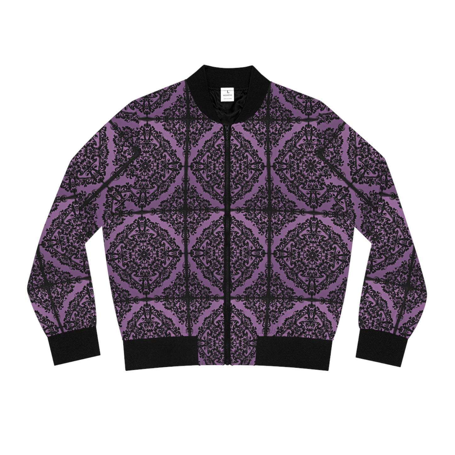 Intricate Black and Purple Pattern Women's Bomber Jacket (AOP)