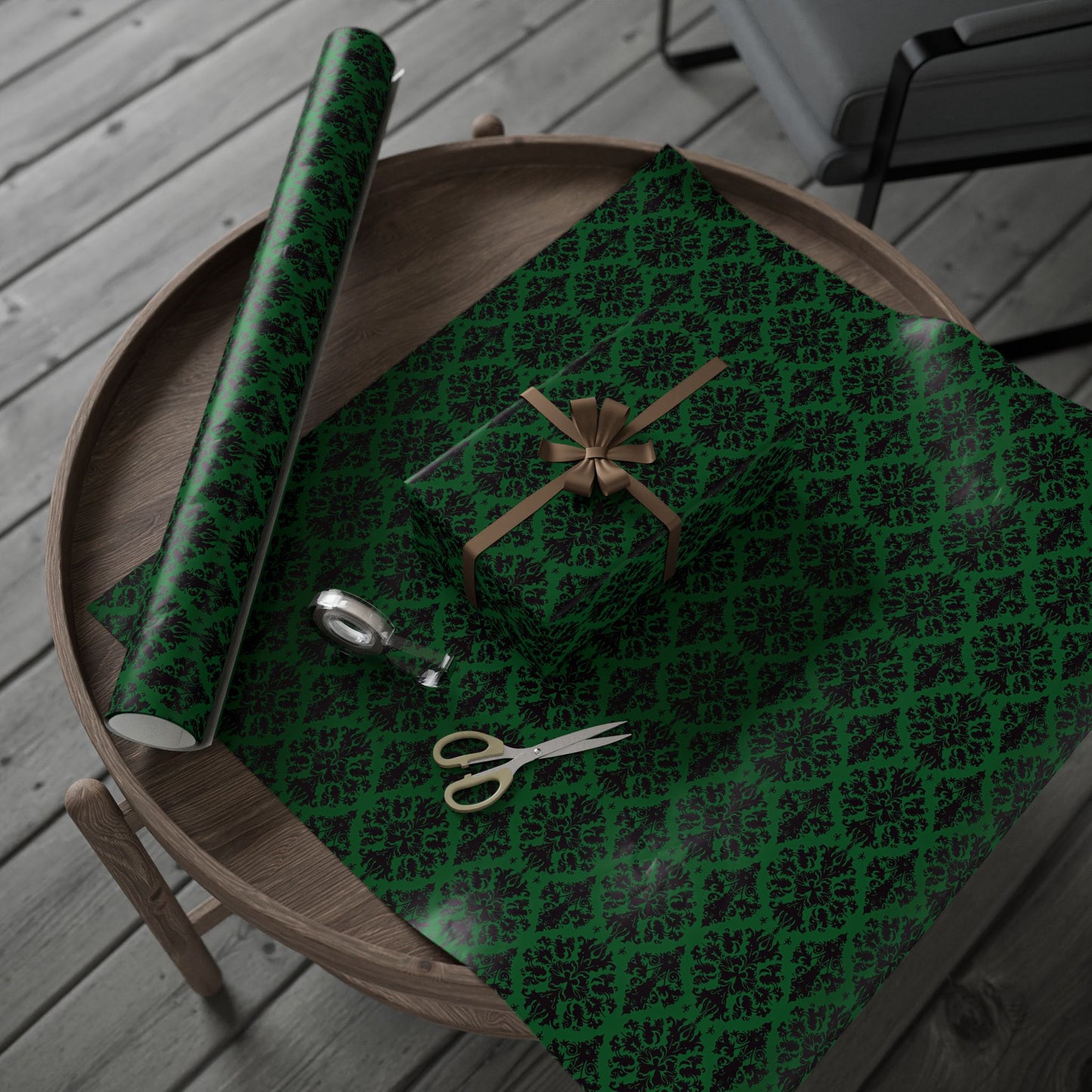 Green and Black Victorian Damask Style Wrapping Papers