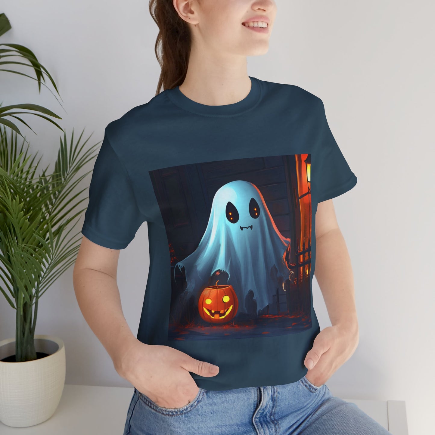 Cute Ghost Trick or Treating Unisex Jersey Short Sleeve Tee