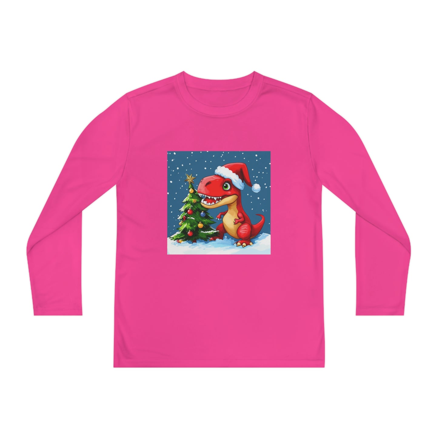 Red T-Rex Christmas Youth Long Sleeve Competitor Tee