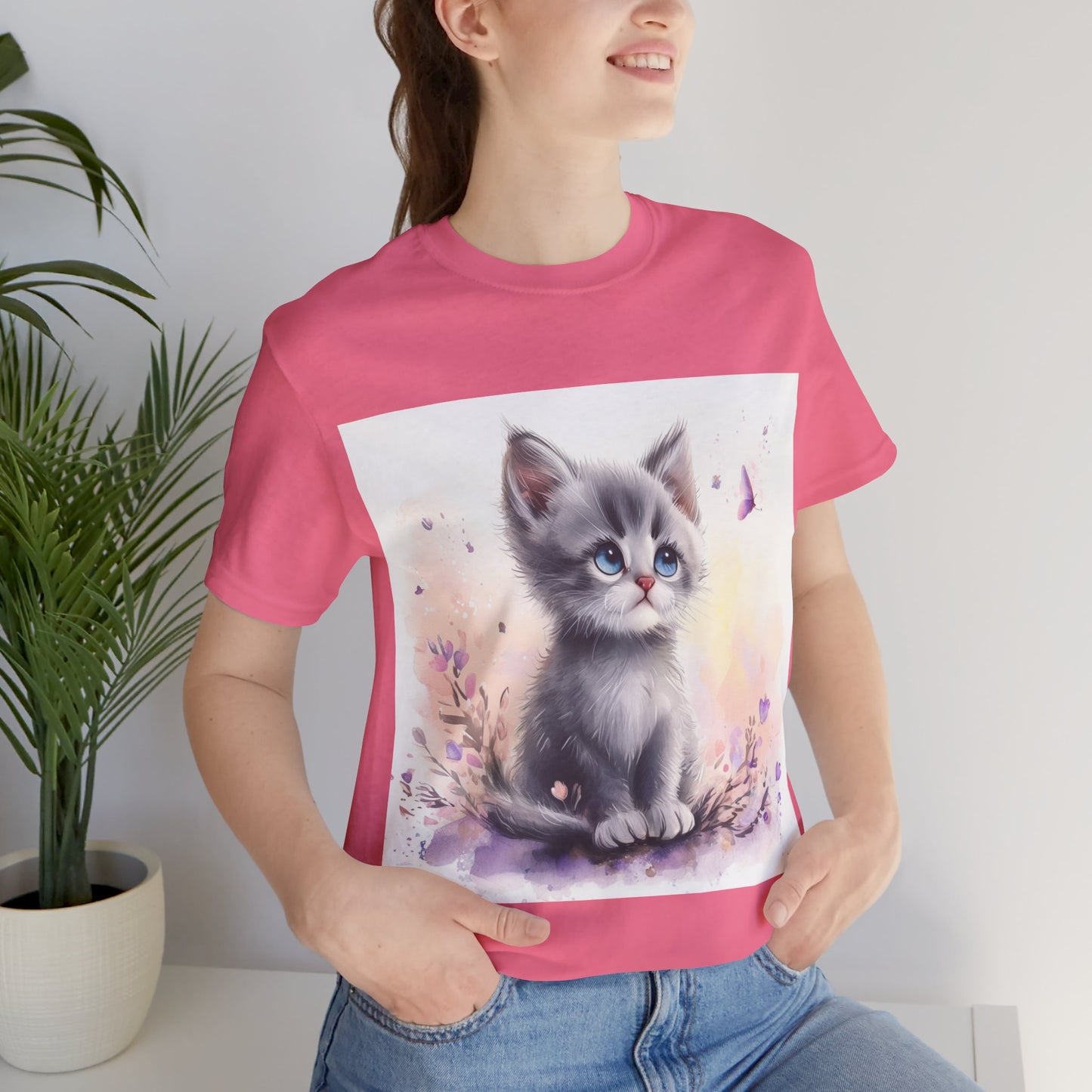 Butterfly Gray Kitten Unisex Jersey Short Sleeve Tee