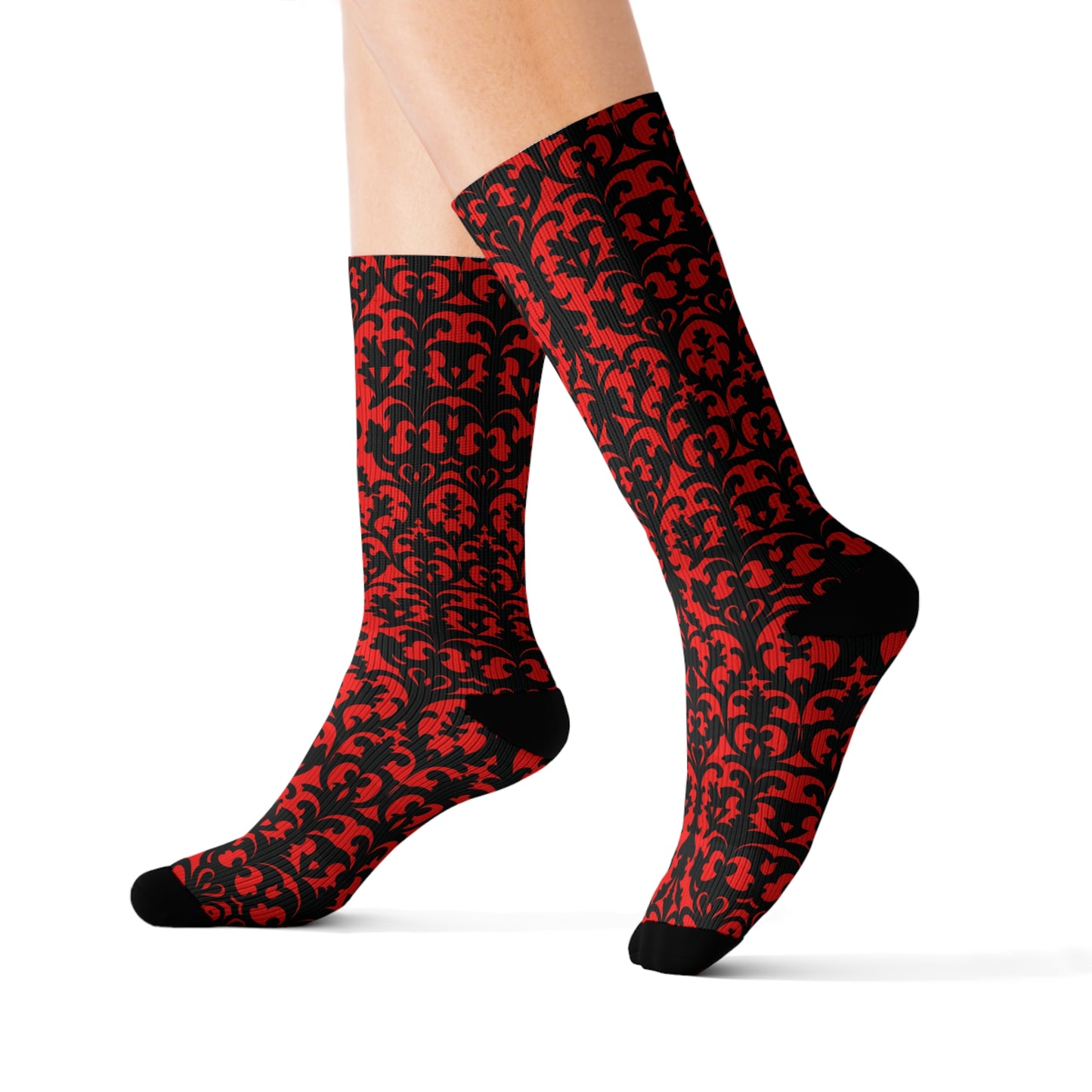 Red Victorian Gothic Damask Sublimation Socks