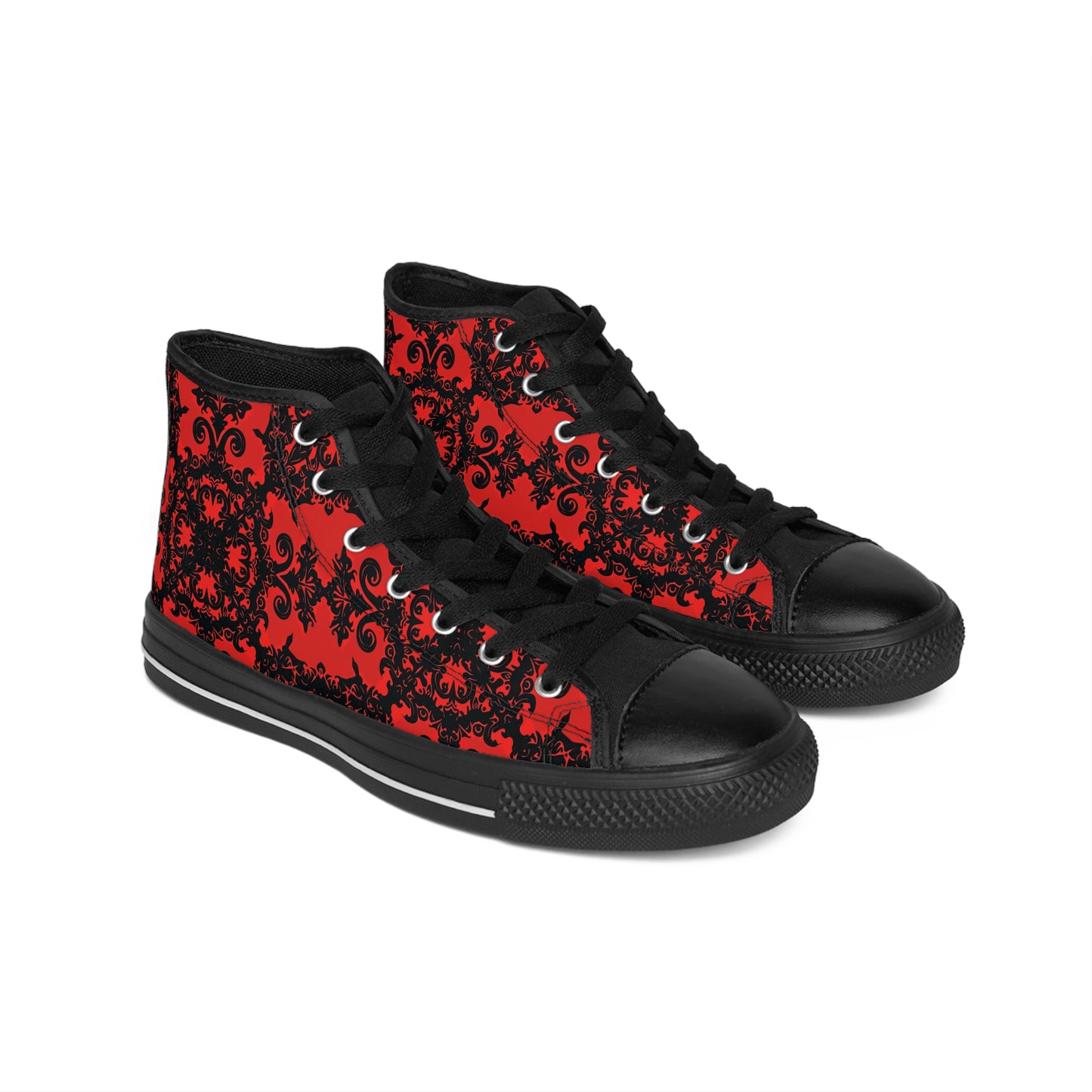 Red and Black Intricate Pattern Women's Classic Sneakers