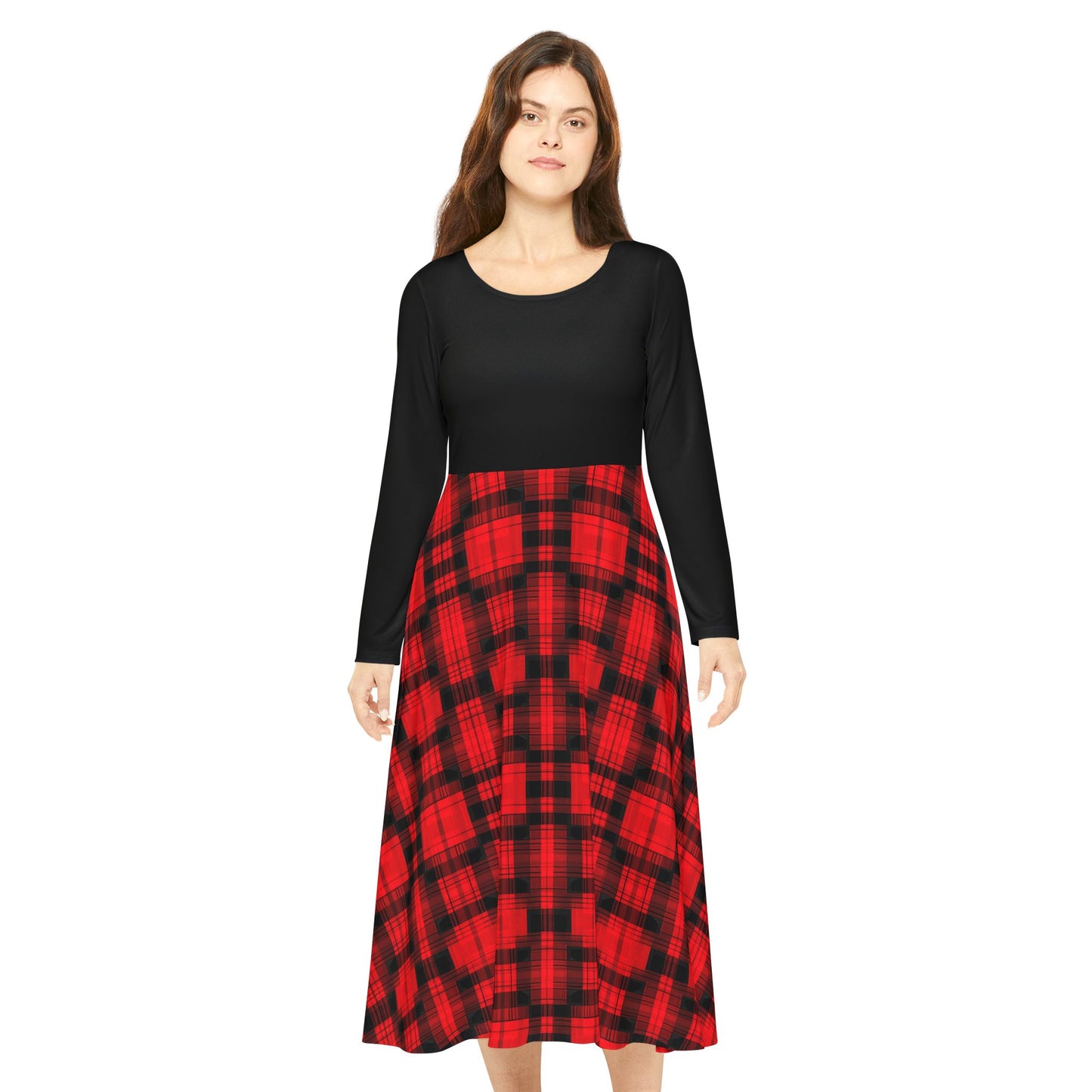 Holiday Plaid Pattern Women's Long Sleeve Dance Dress (AOP)