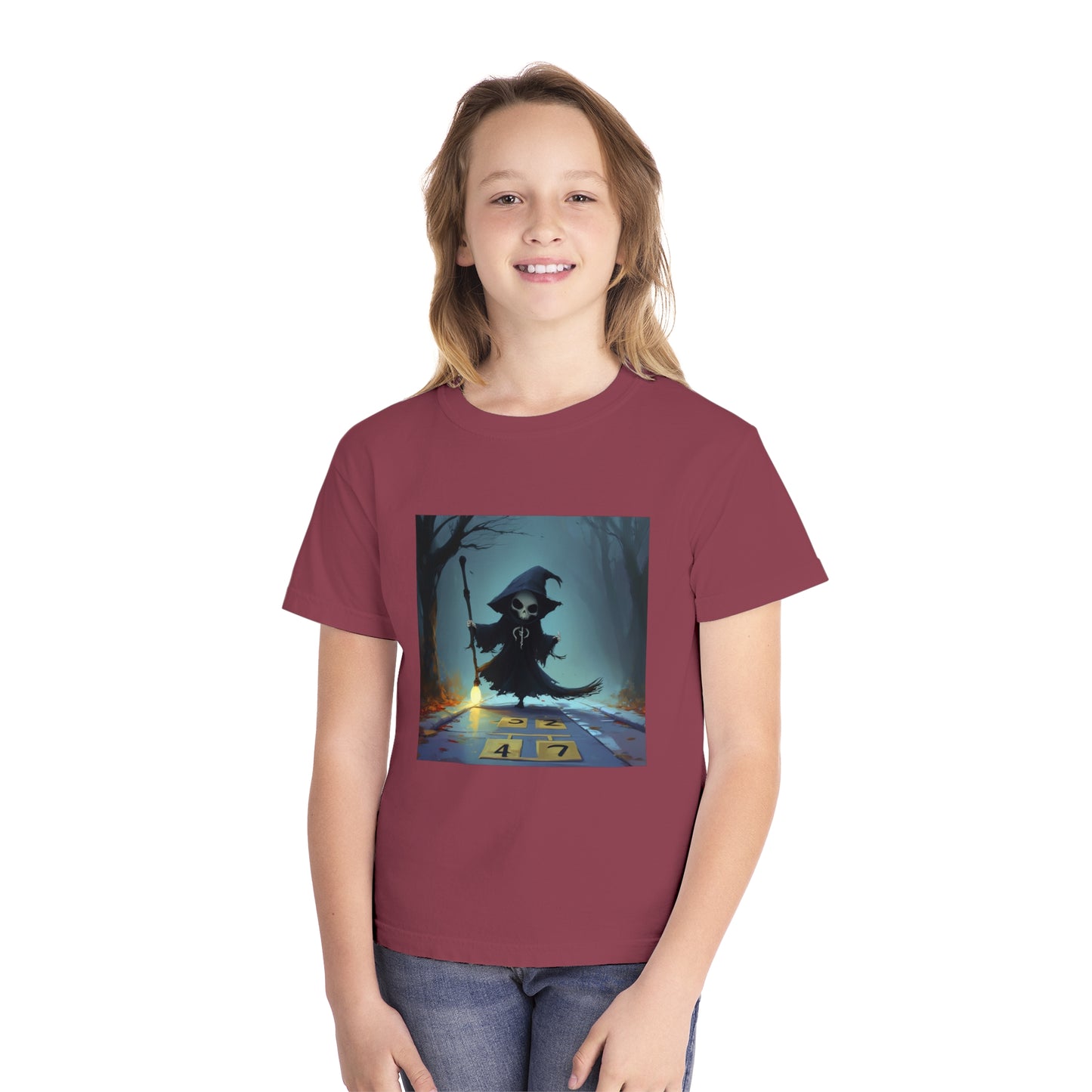 Grim Reaper Playing Hopscotch Youth Midweight Tee