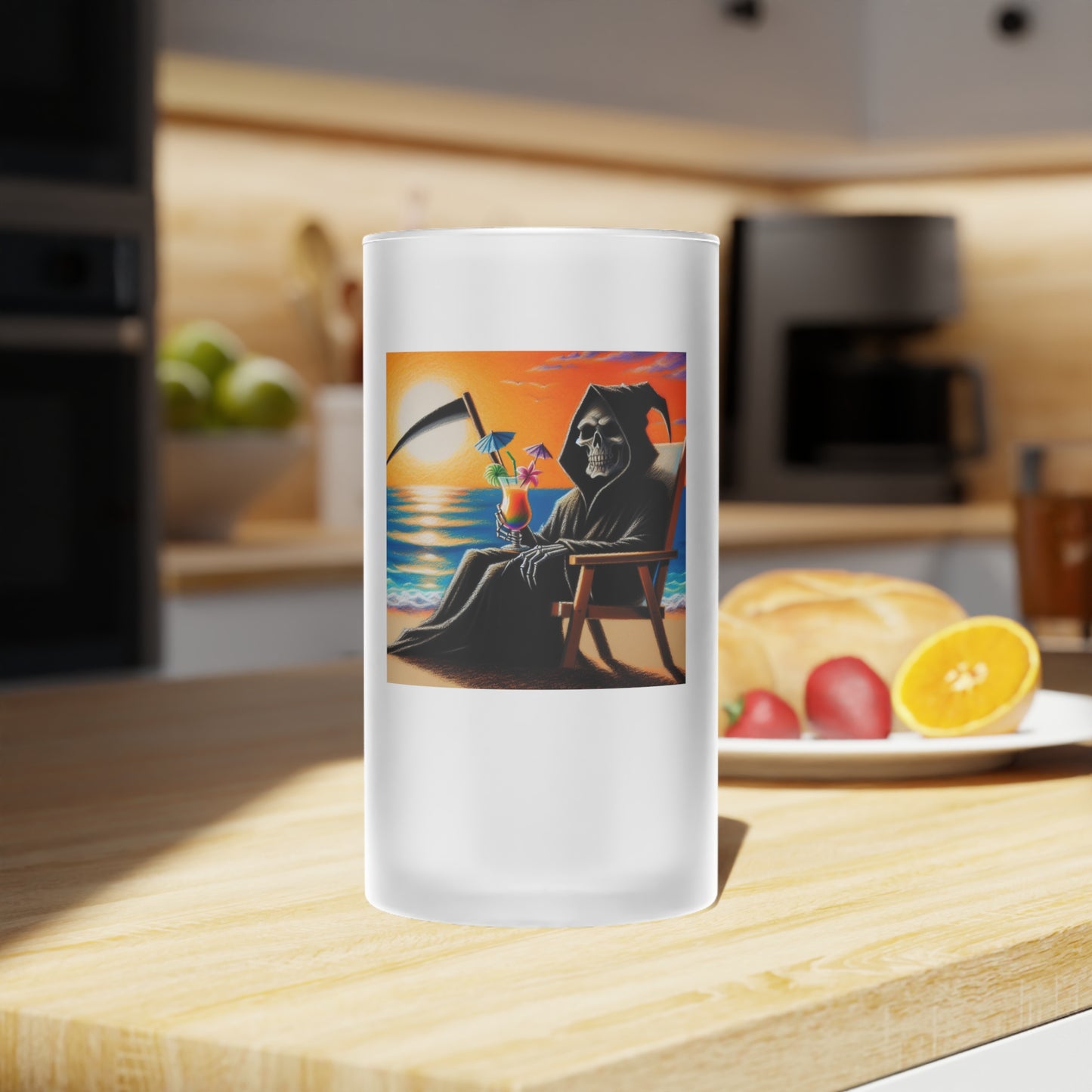 Grim Reaper's Day Off Frosted Glass Beer Mug