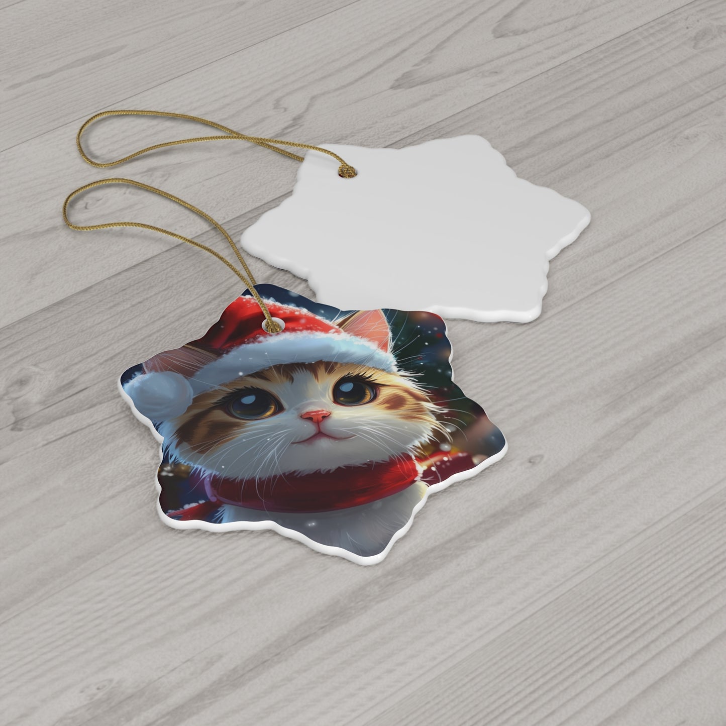 Festive Cat Holiday Ceramic Ornament, 4 Shapes