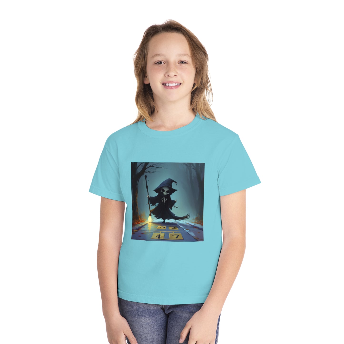 Grim Reaper Playing Hopscotch Youth Midweight Tee