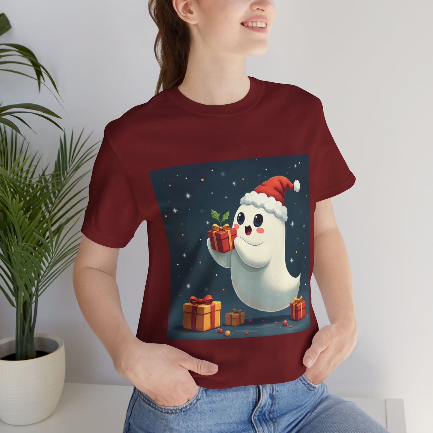 Cute Cartoon Present Ghost Unisex Jersey T-Shirt