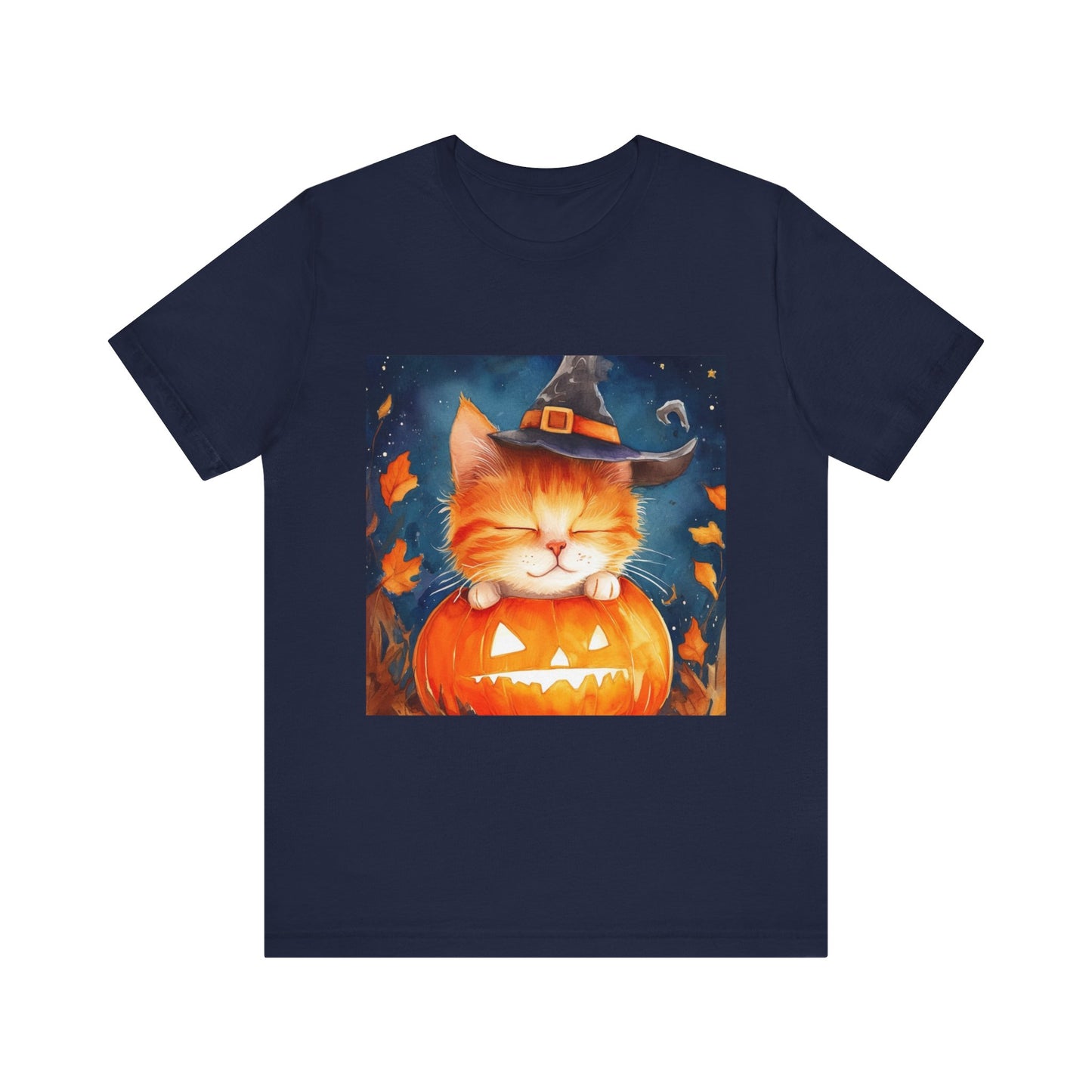 Cute Orange Cat on a pumpkin Unisex Jersey Short Sleeve Tee