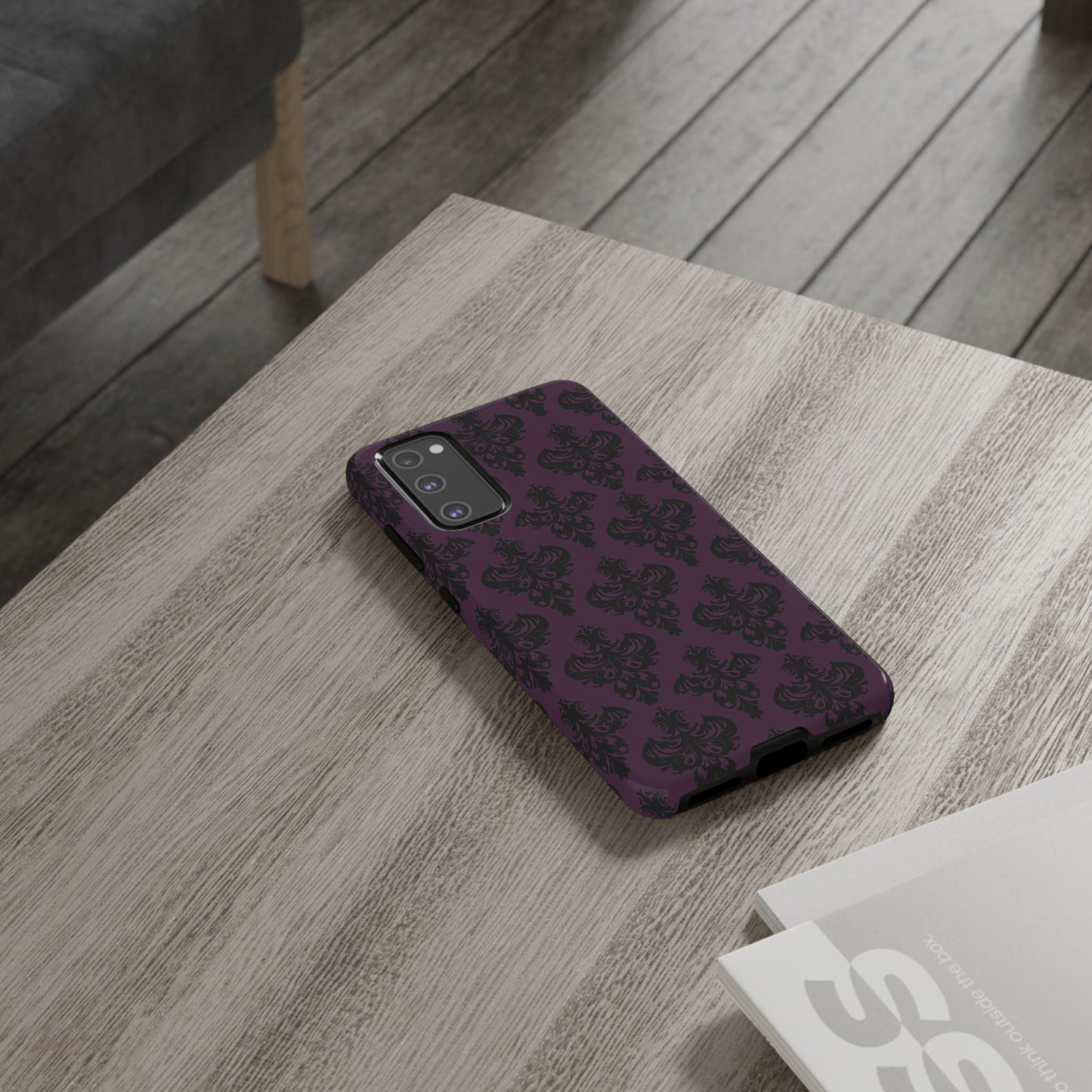 Purple and Black Victorian Damask Pattern Tough Cases