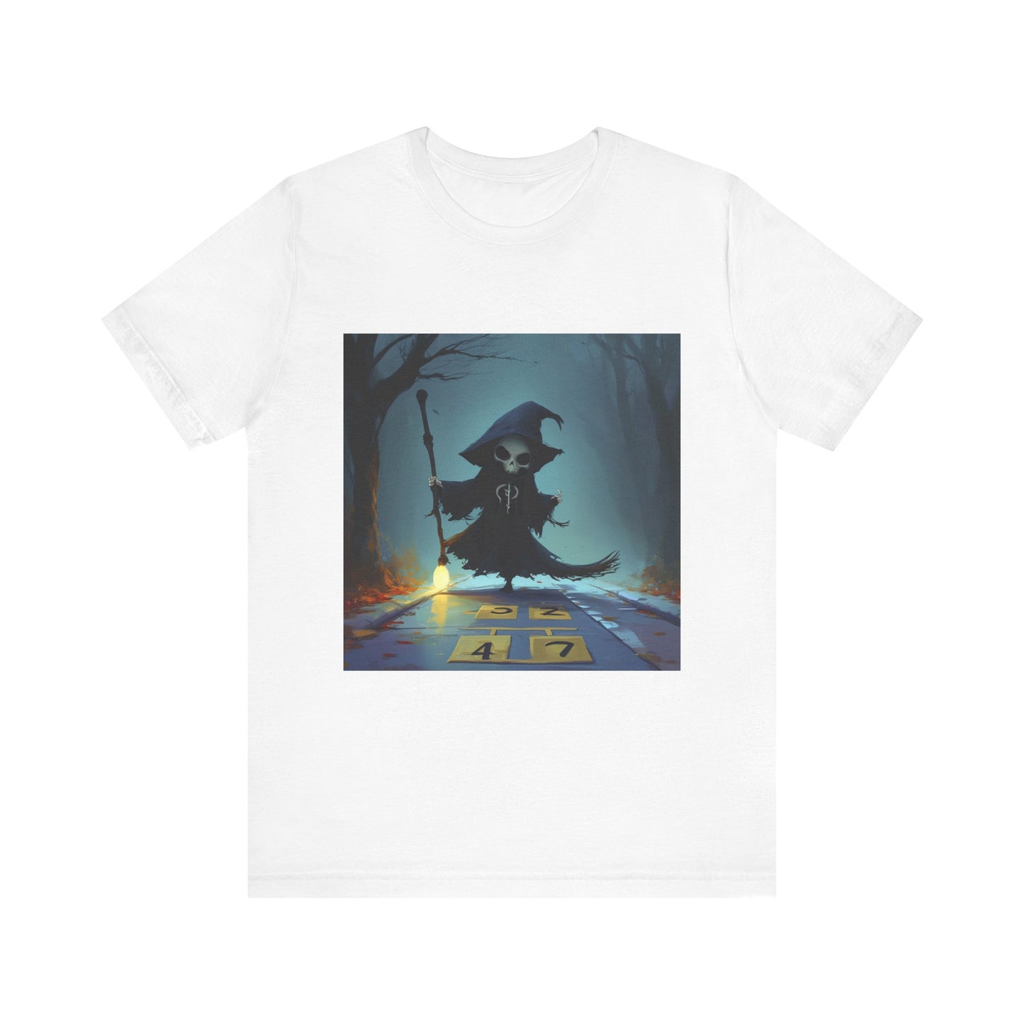 Grim Reaper Playing Hopscotch Unisex Jersey Short Sleeve Tee